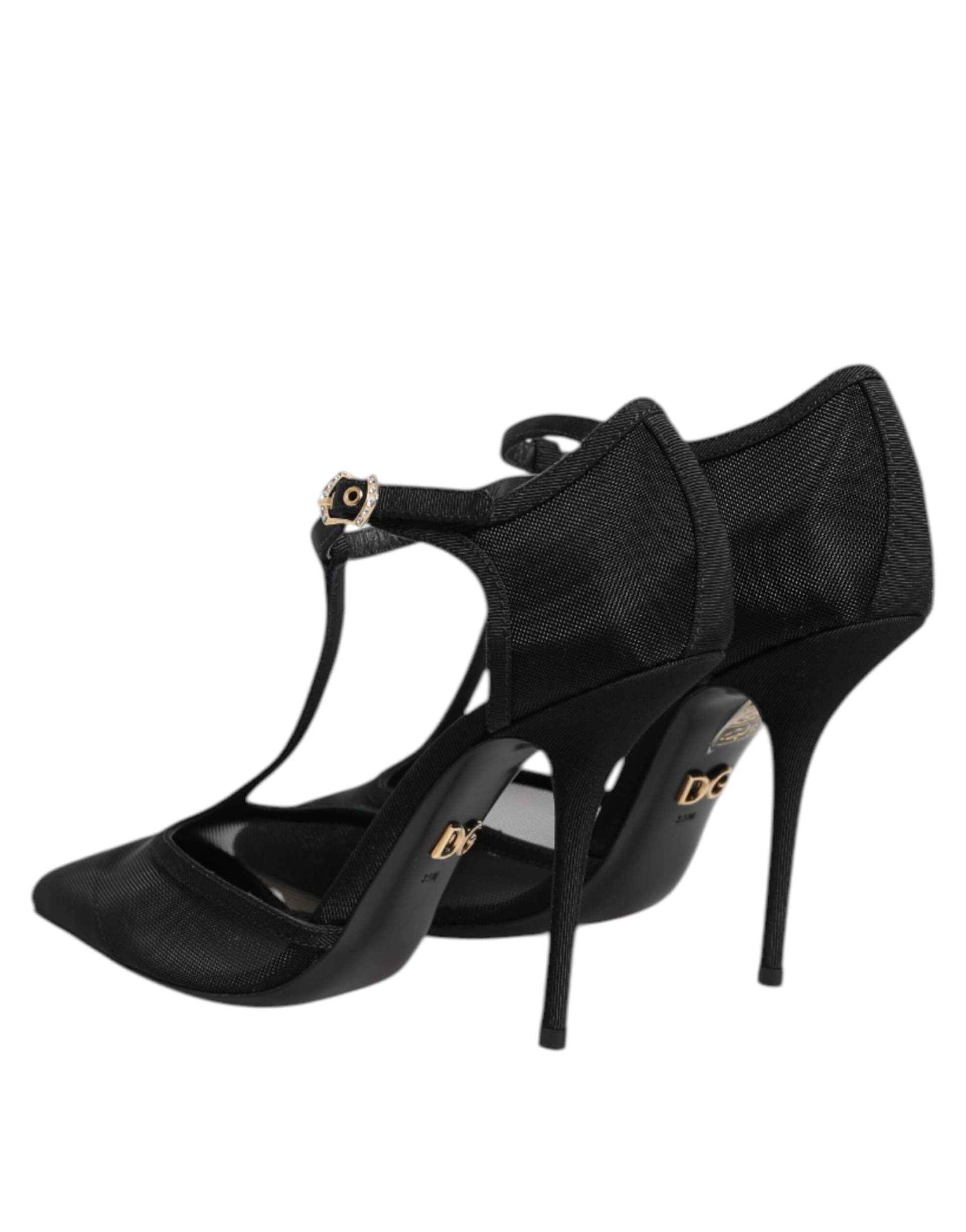 Dolce & Gabbana Black Mesh T-strap Stiletto High Heels Shoes - 4