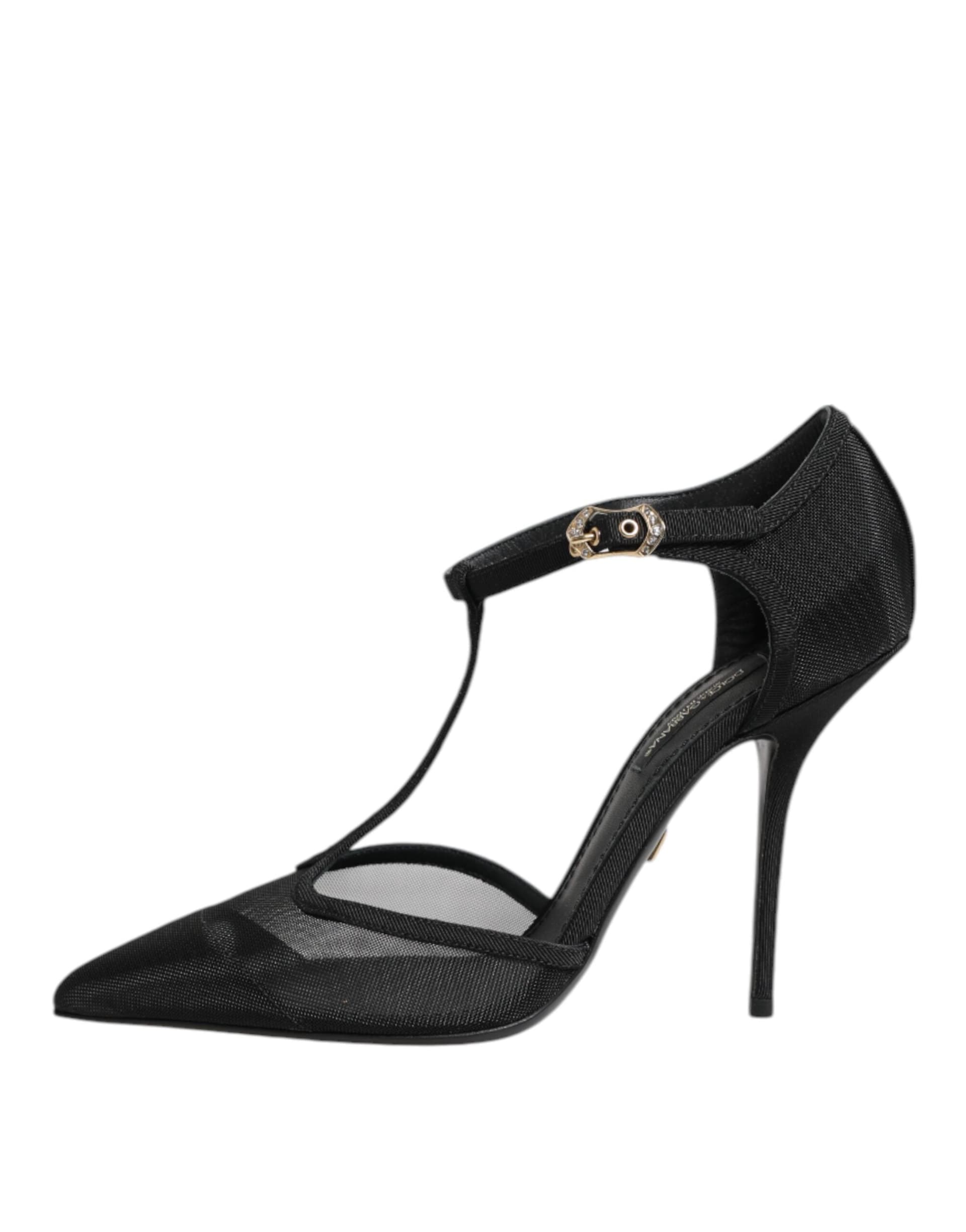 Dolce & Gabbana Black Mesh T-strap Stiletto High Heels Shoes - 5