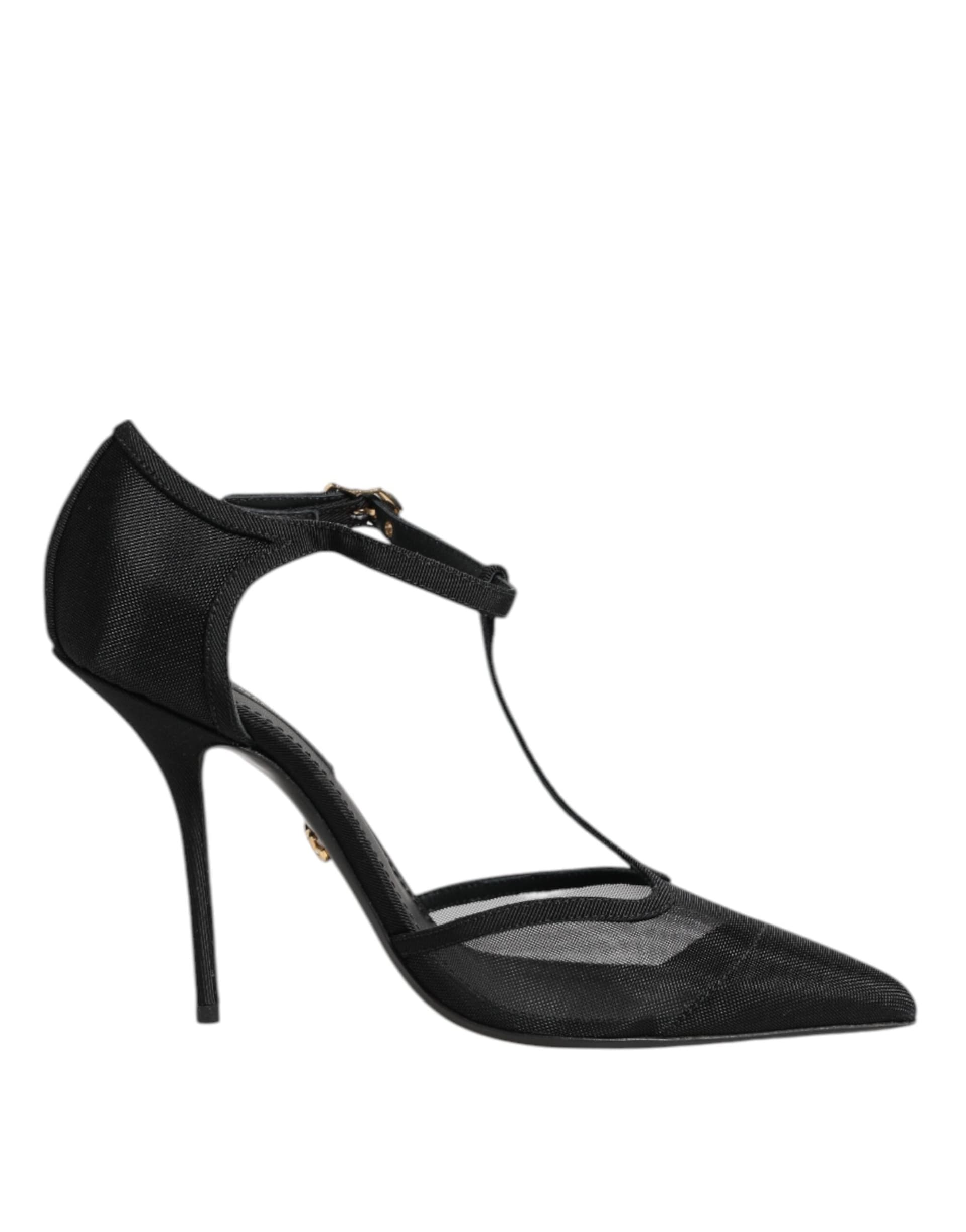 Dolce & Gabbana Black Mesh T-strap Stiletto High Heels Shoes - 7