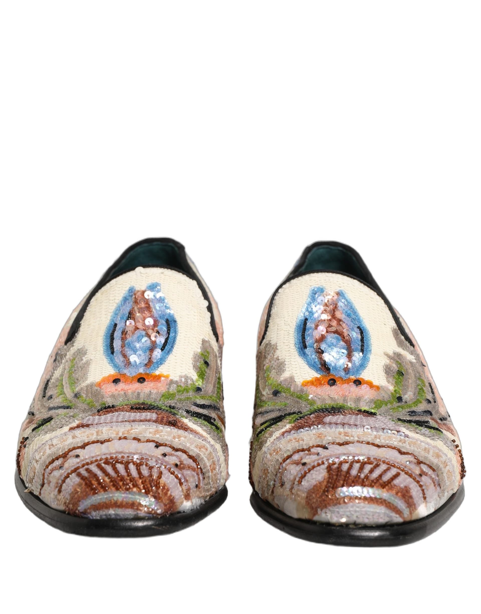 Dolce & Gabbana Multicolor Sequin Embroidered Loafers Shoes - 2