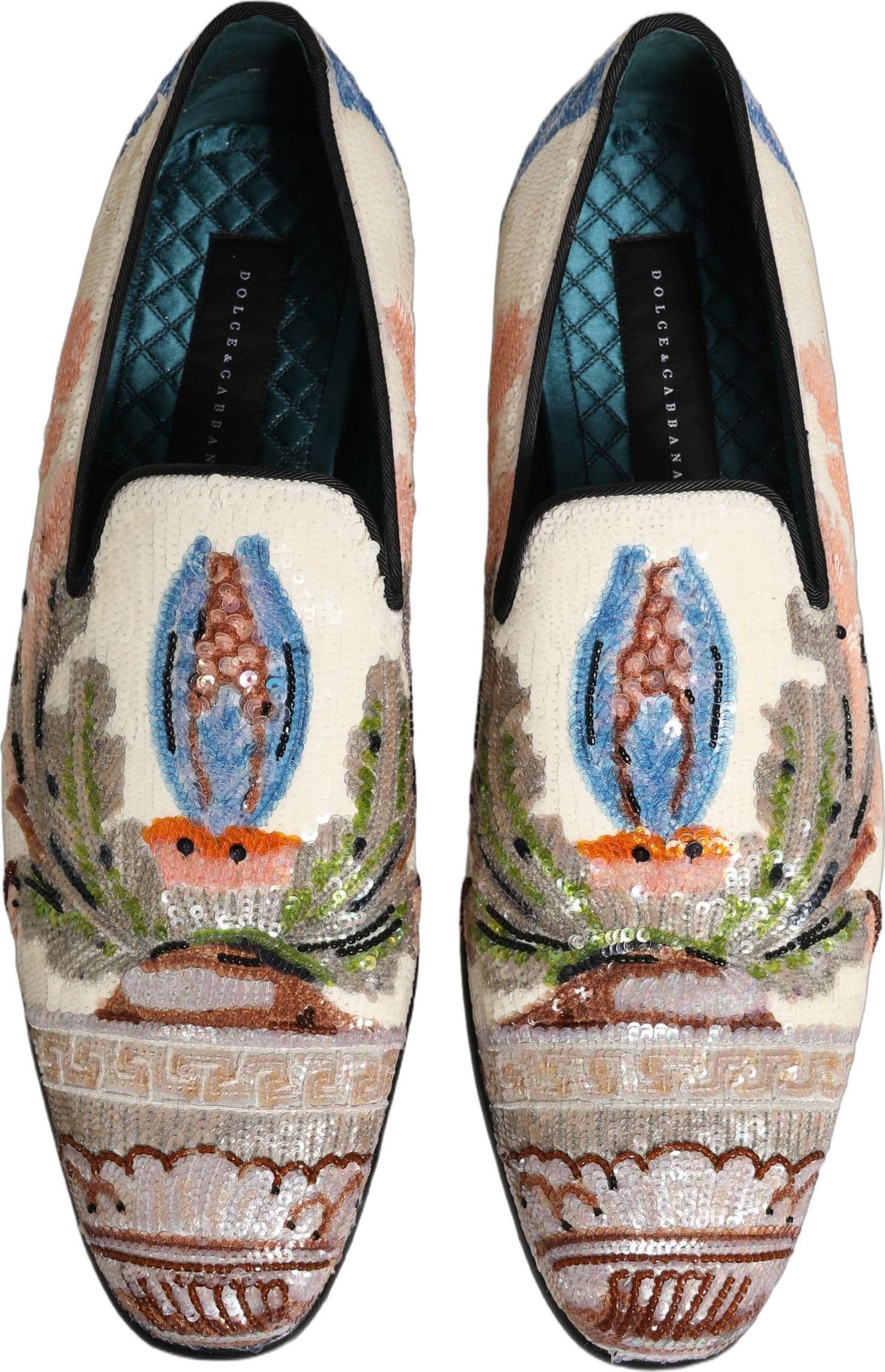 Dolce & Gabbana Multicolor Sequin Embroidered Loafers Shoes - 3