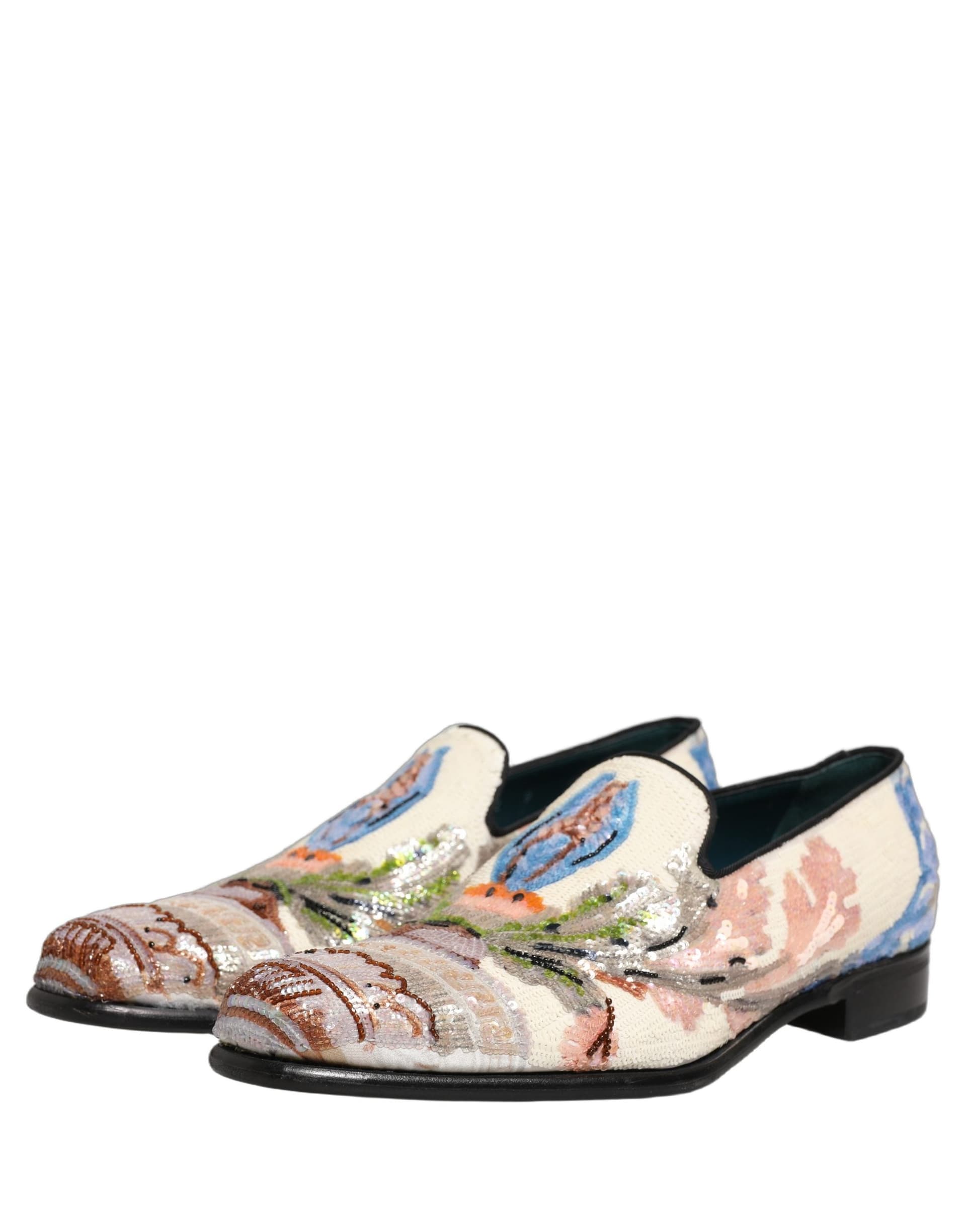 Dolce & Gabbana Multicolor Sequin Embroidered Loafers Shoes - 4