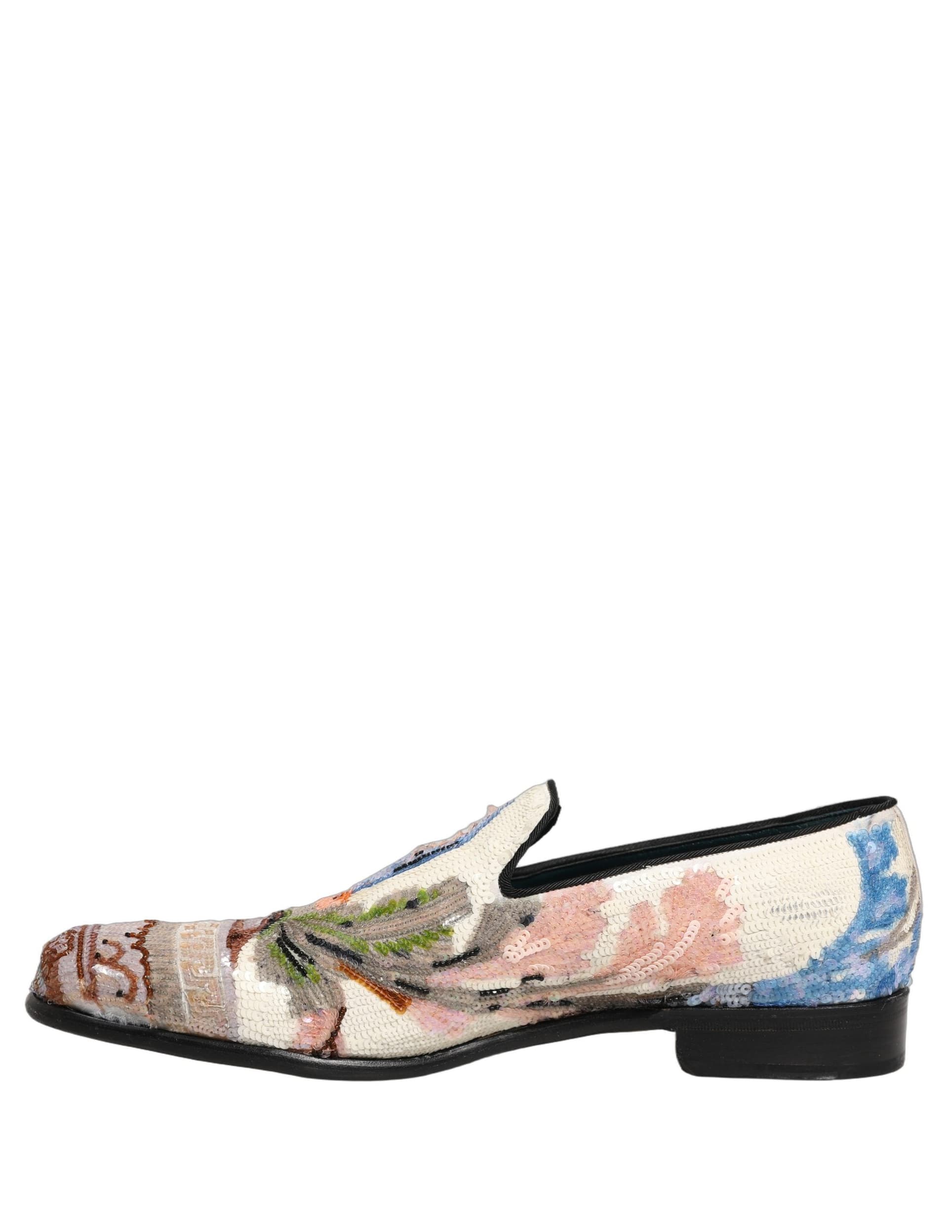 Dolce & Gabbana Multicolor Sequin Embroidered Loafers Shoes - 6