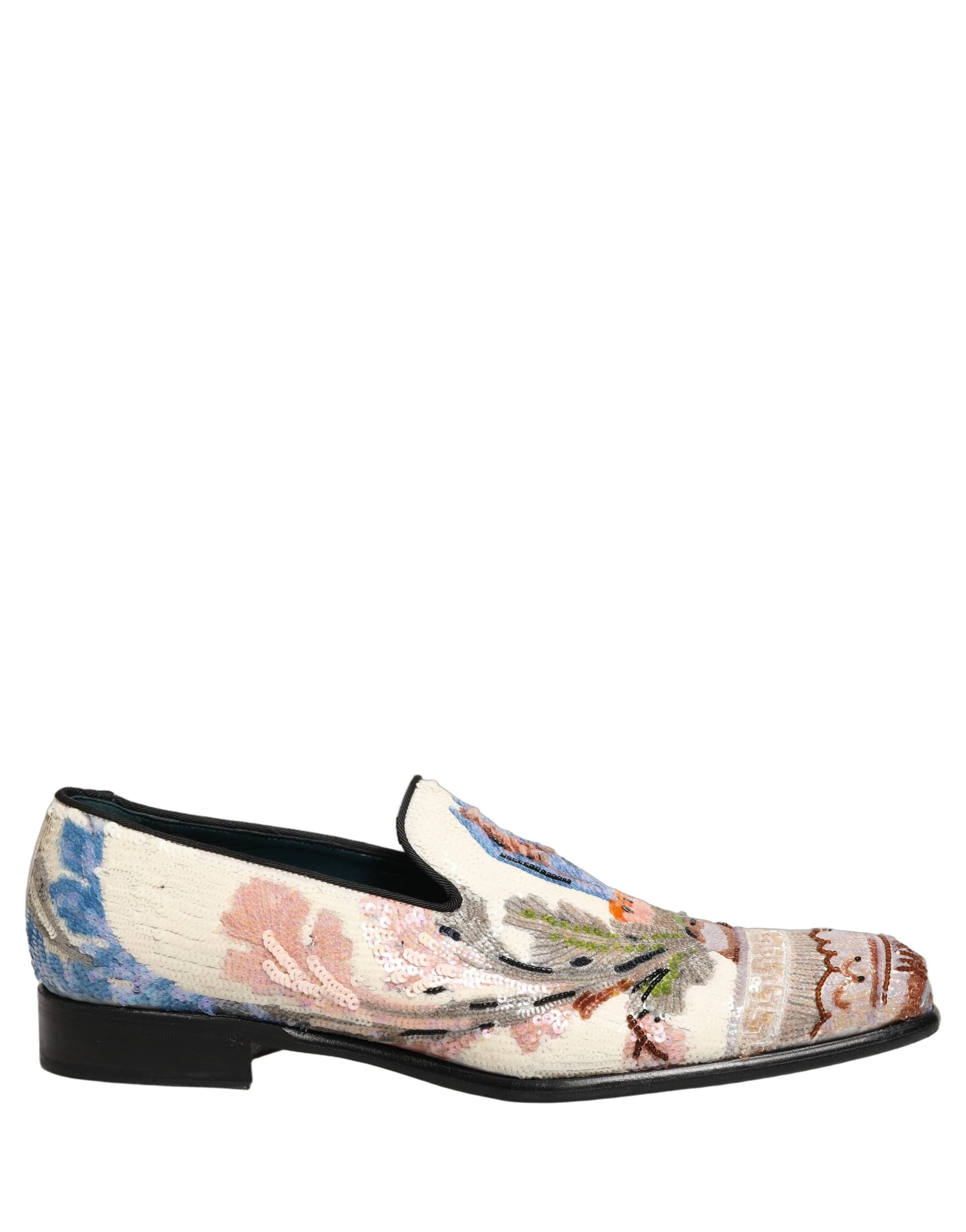 Dolce & Gabbana Multicolor Sequin Embroidered Loafers Shoes - 7