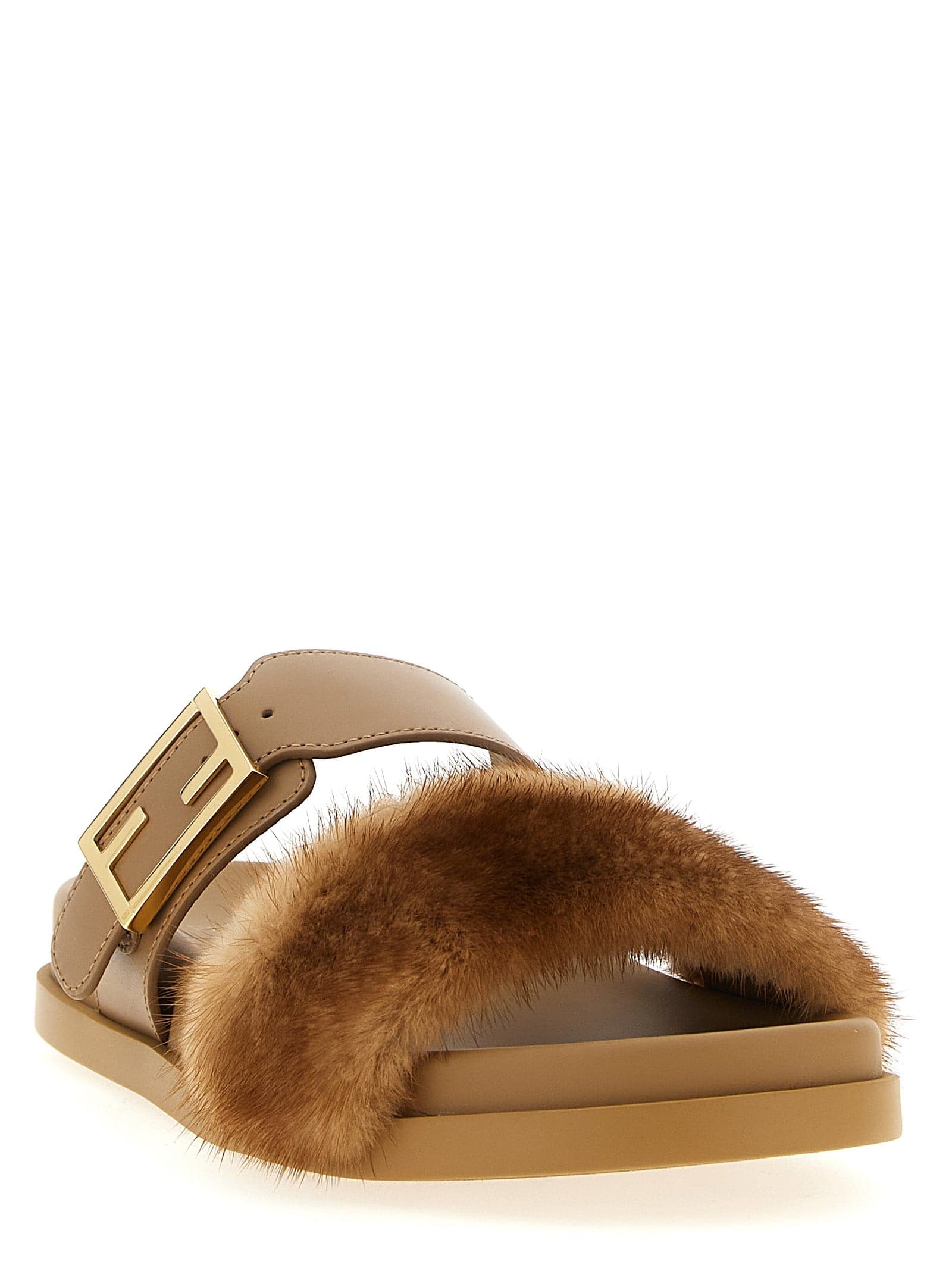 Fendi Brown Leather Slides - 2