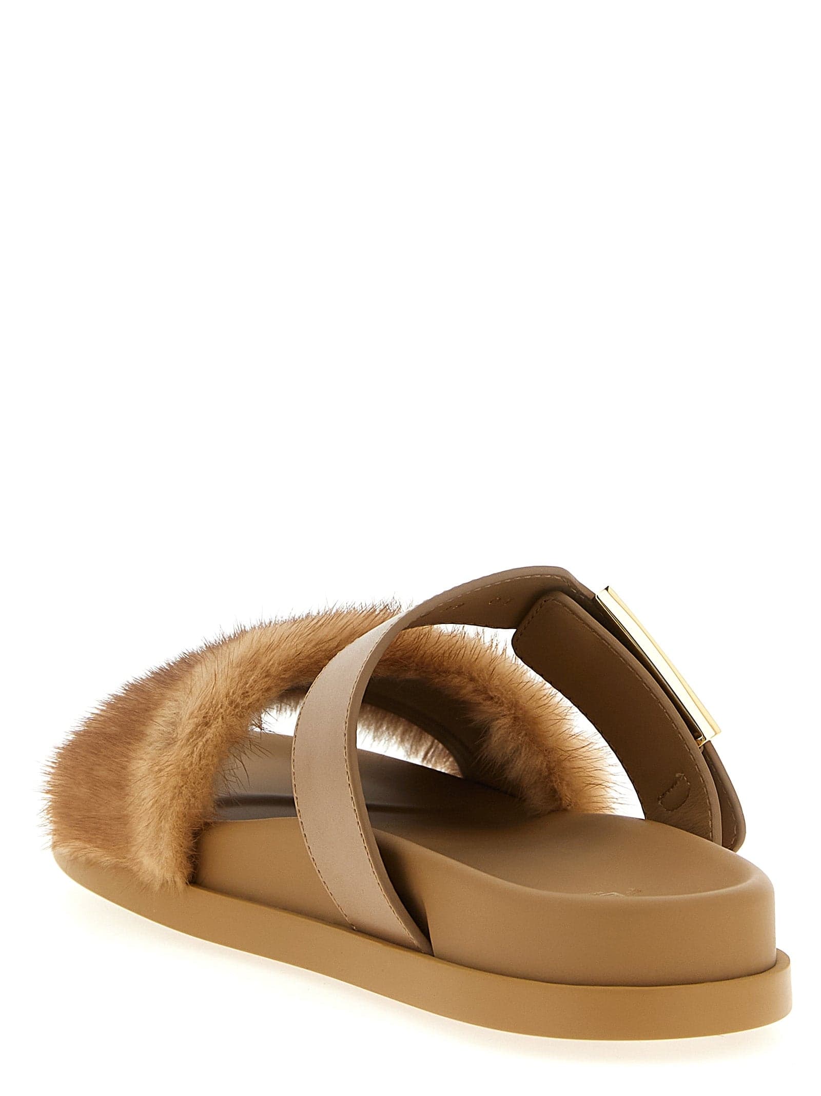 Fendi Brown Leather Slides - 3
