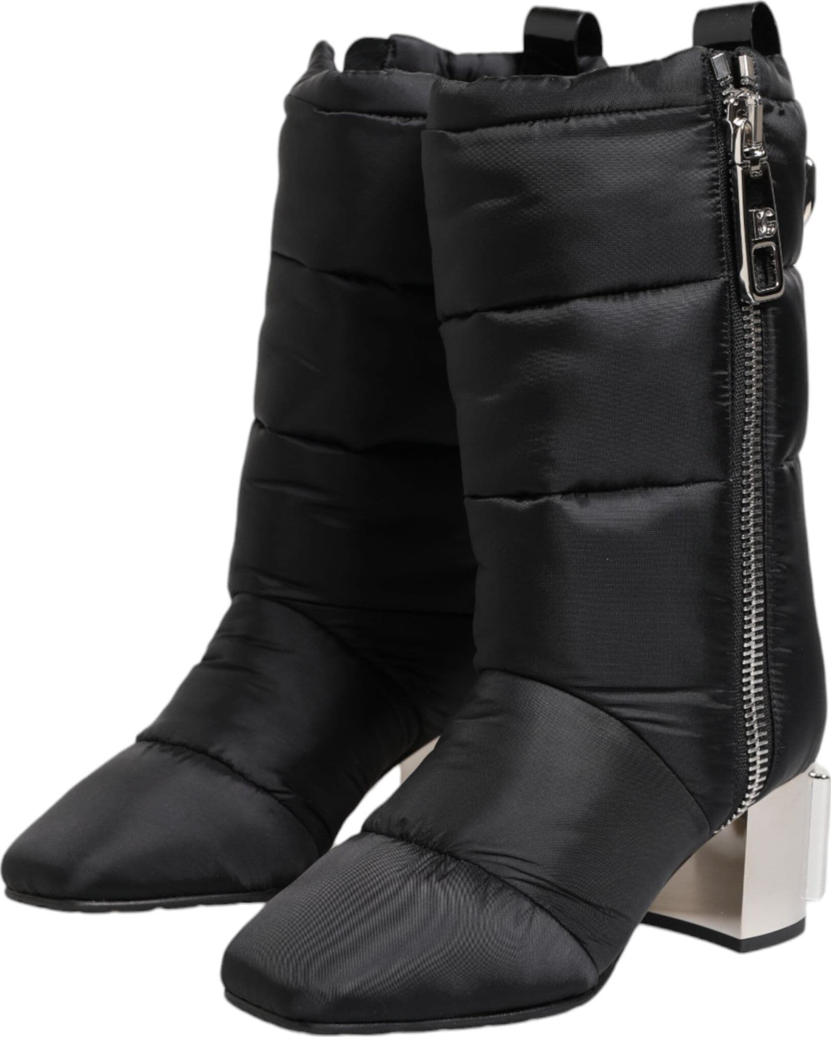 Dolce & Gabbana Black Padded Mid Calf Logo Heel Boots Shoes - 3