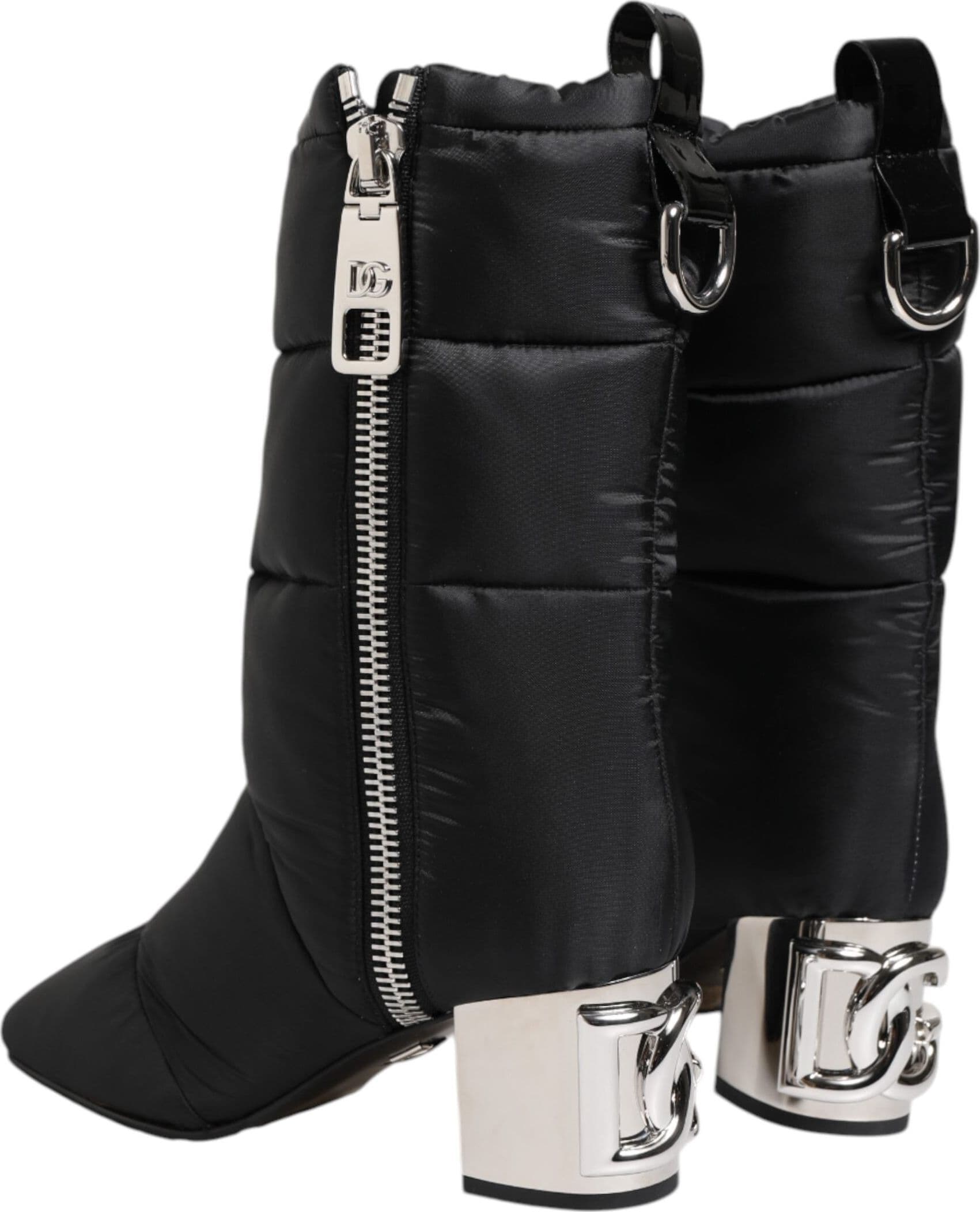 Dolce & Gabbana Black Padded Mid Calf Logo Heel Boots Shoes - 4