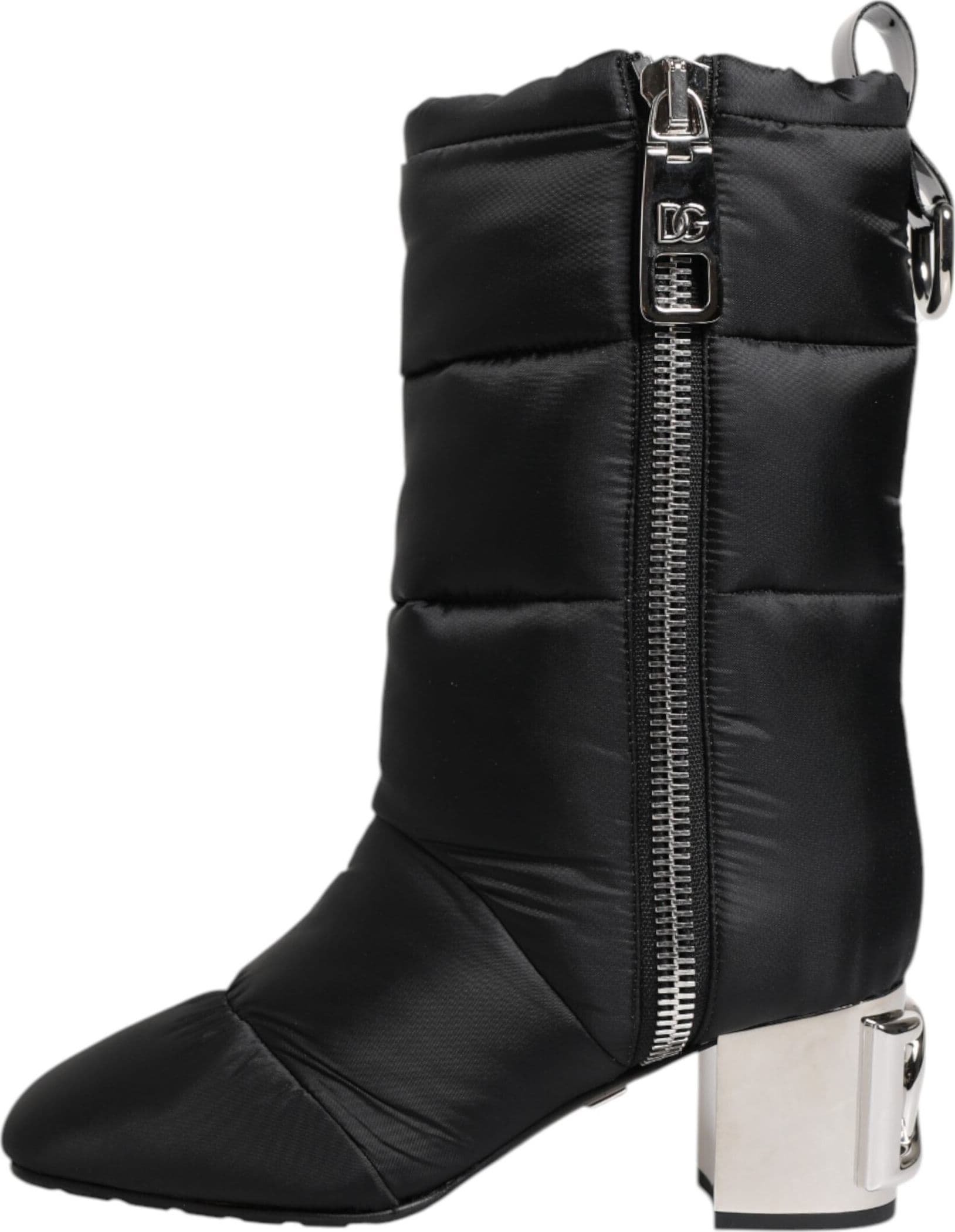 Dolce & Gabbana Black Padded Mid Calf Logo Heel Boots Shoes - 5