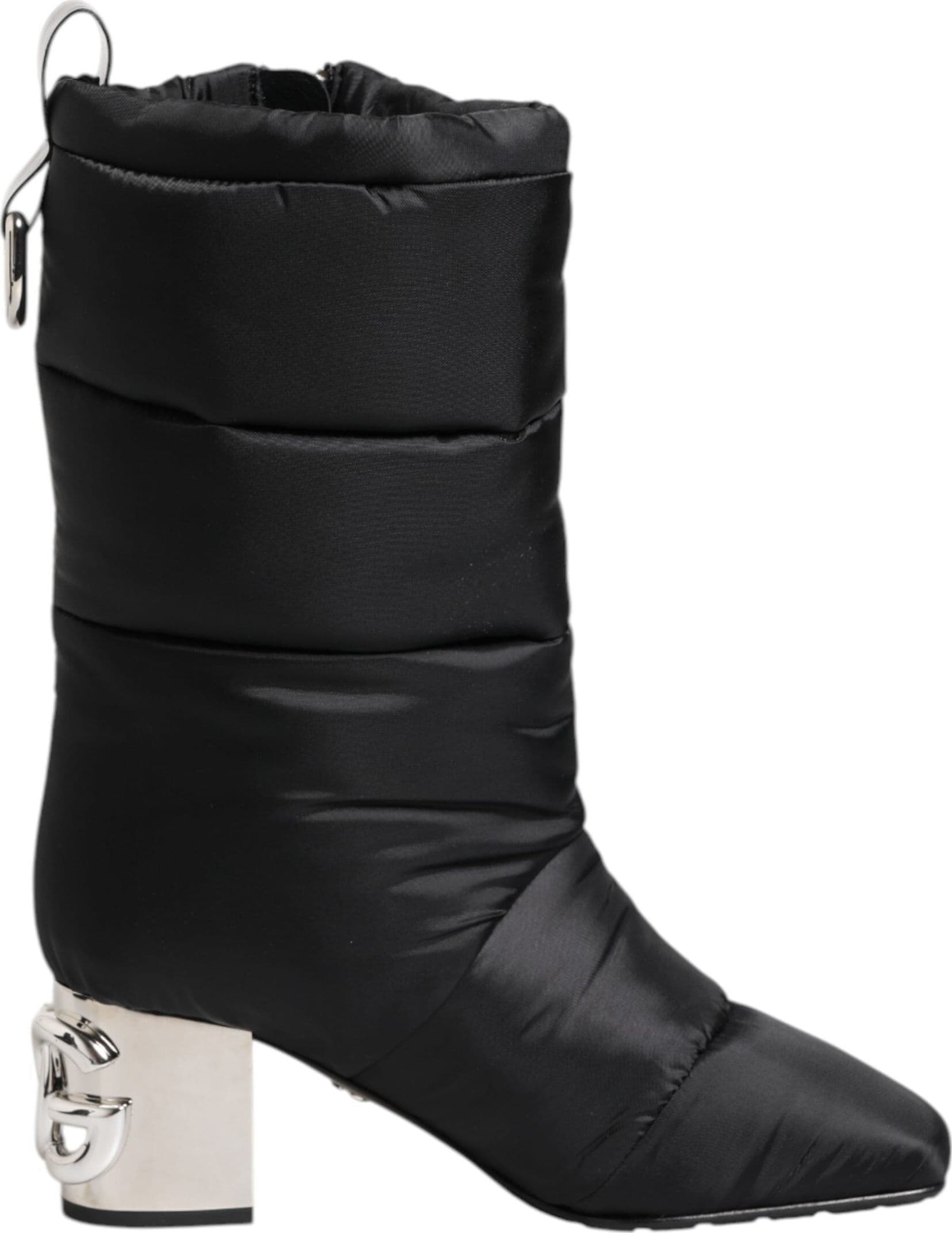Dolce & Gabbana Black Padded Mid Calf Logo Heel Boots Shoes - 6
