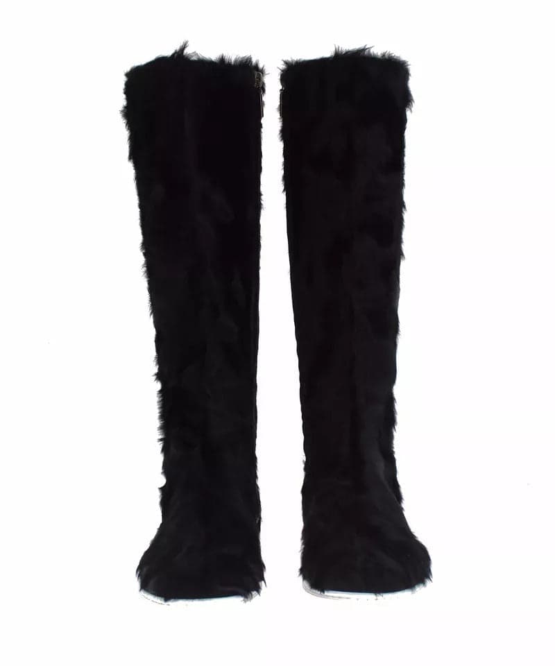 Dolce & Gabbana Black Xiangao Lamb Fur Leather Boots Shoes - 2