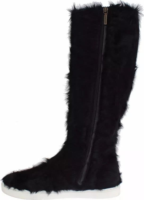 Dolce & Gabbana Black Xiangao Lamb Fur Leather Boots Shoes - 3