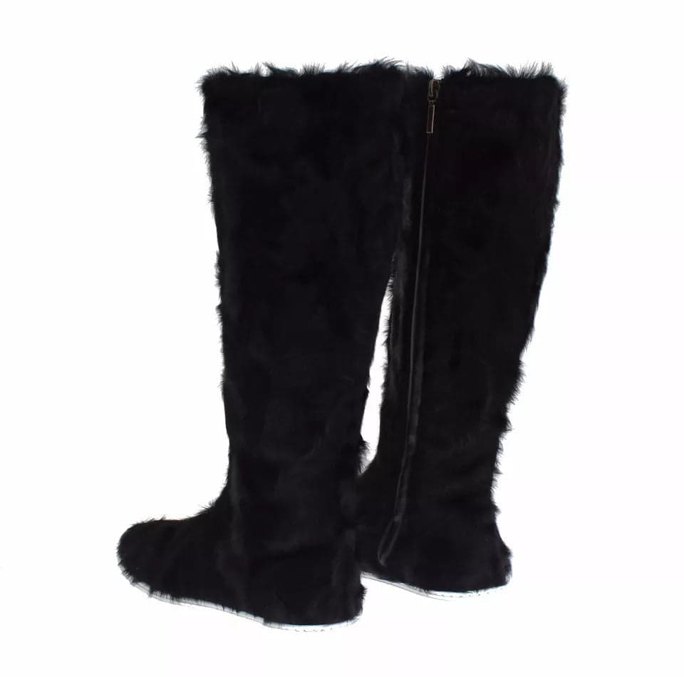 Dolce & Gabbana Black Xiangao Lamb Fur Leather Boots Shoes - 4