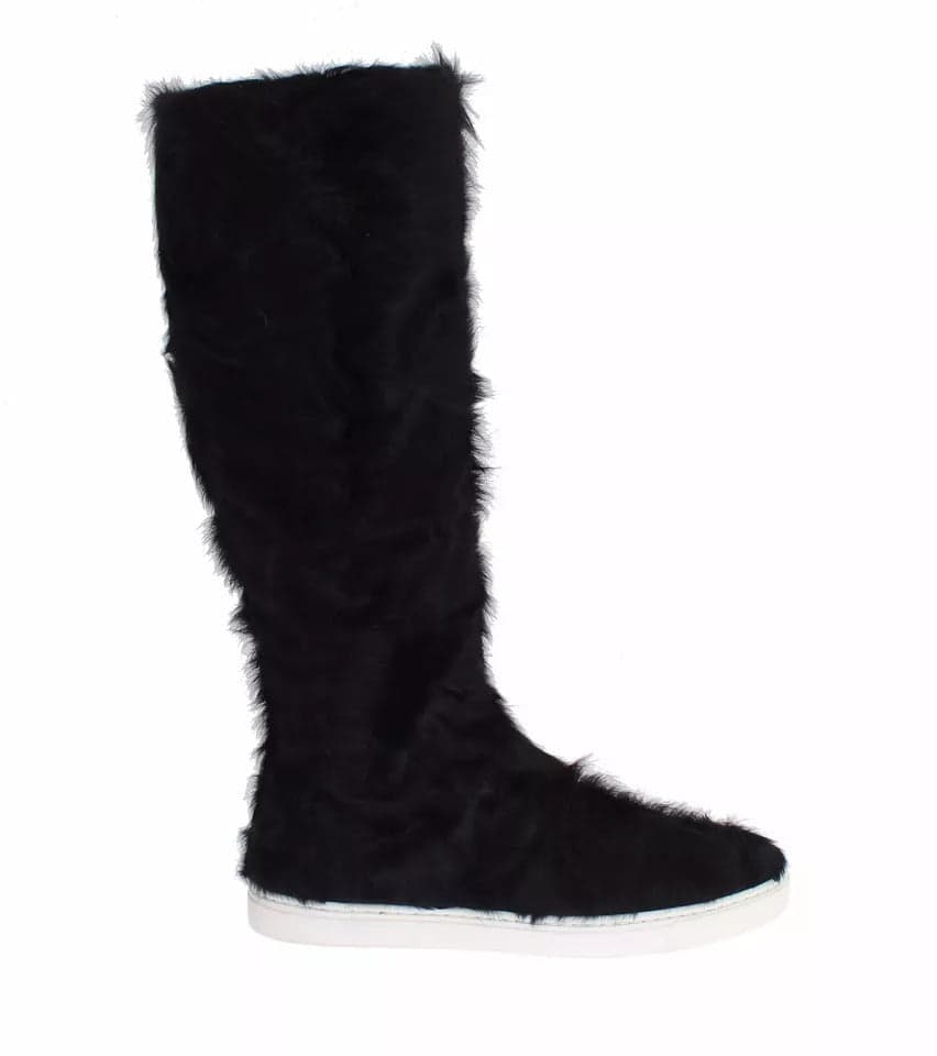 Dolce & Gabbana Black Xiangao Lamb Fur Leather Boots Shoes - 7