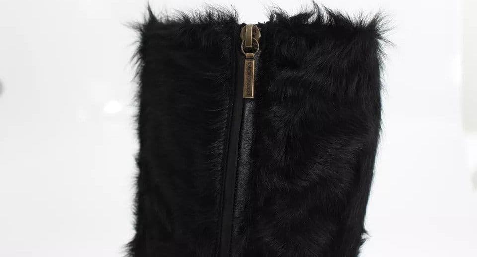 Dolce & Gabbana Black Xiangao Lamb Fur Leather Boots Shoes - 8
