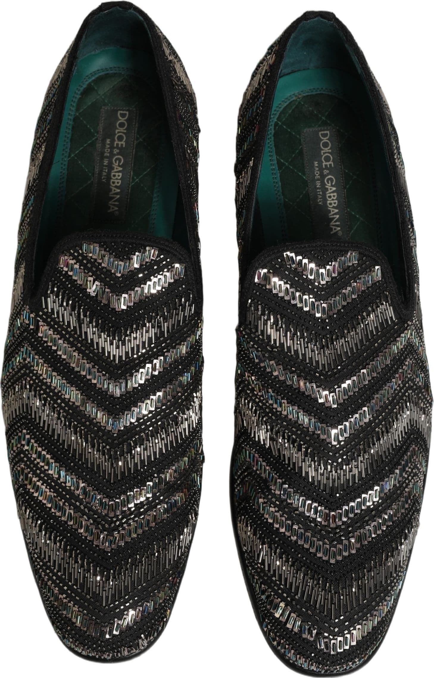 Dolce & Gabbana Black Silver Embellished Slip On Loafers Shoes - 3