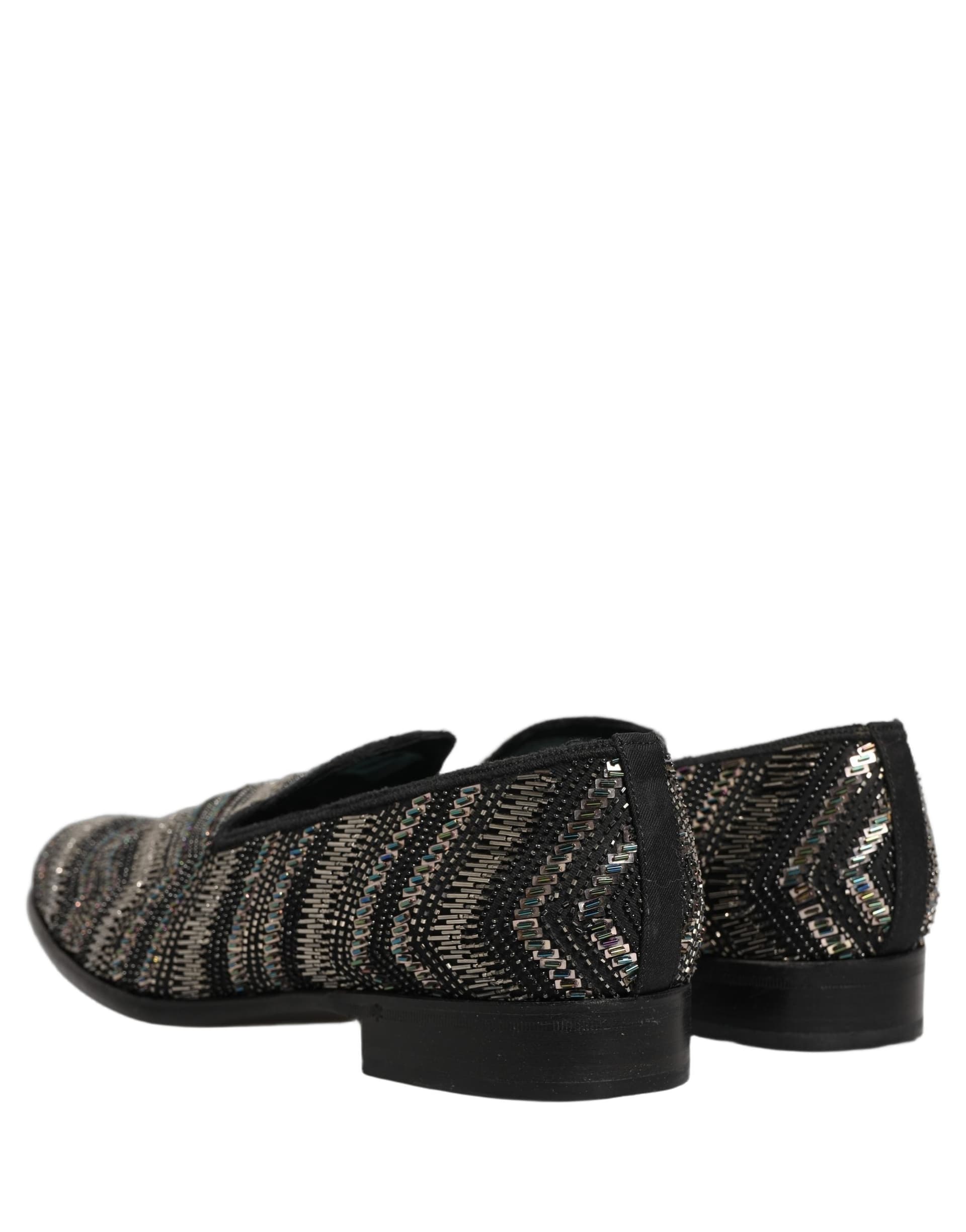 Dolce & Gabbana Black Silver Embellished Slip On Loafers Shoes - 5