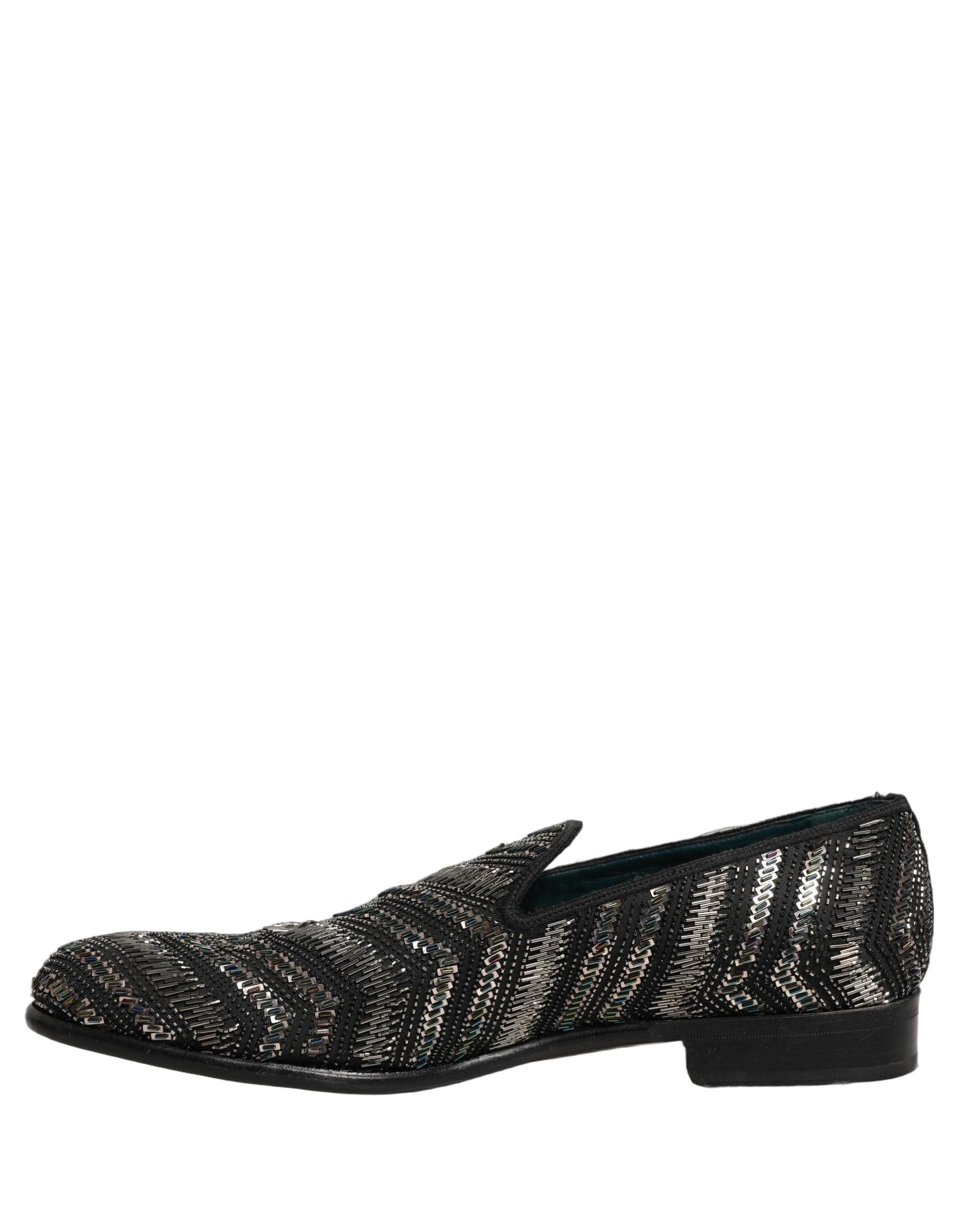 Dolce & Gabbana Black Silver Embellished Slip On Loafers Shoes - 6