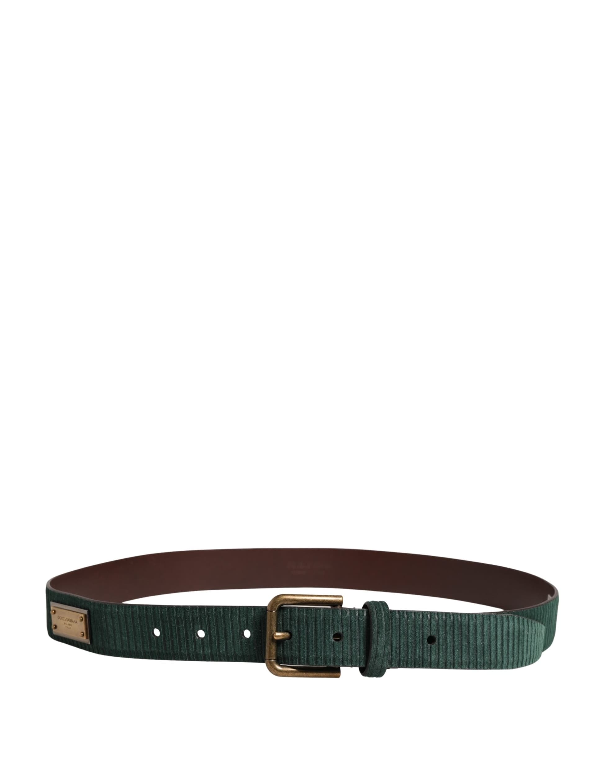 Dolce & Gabbana Men Green Velvet Leather Metal Buckle Belt - 3