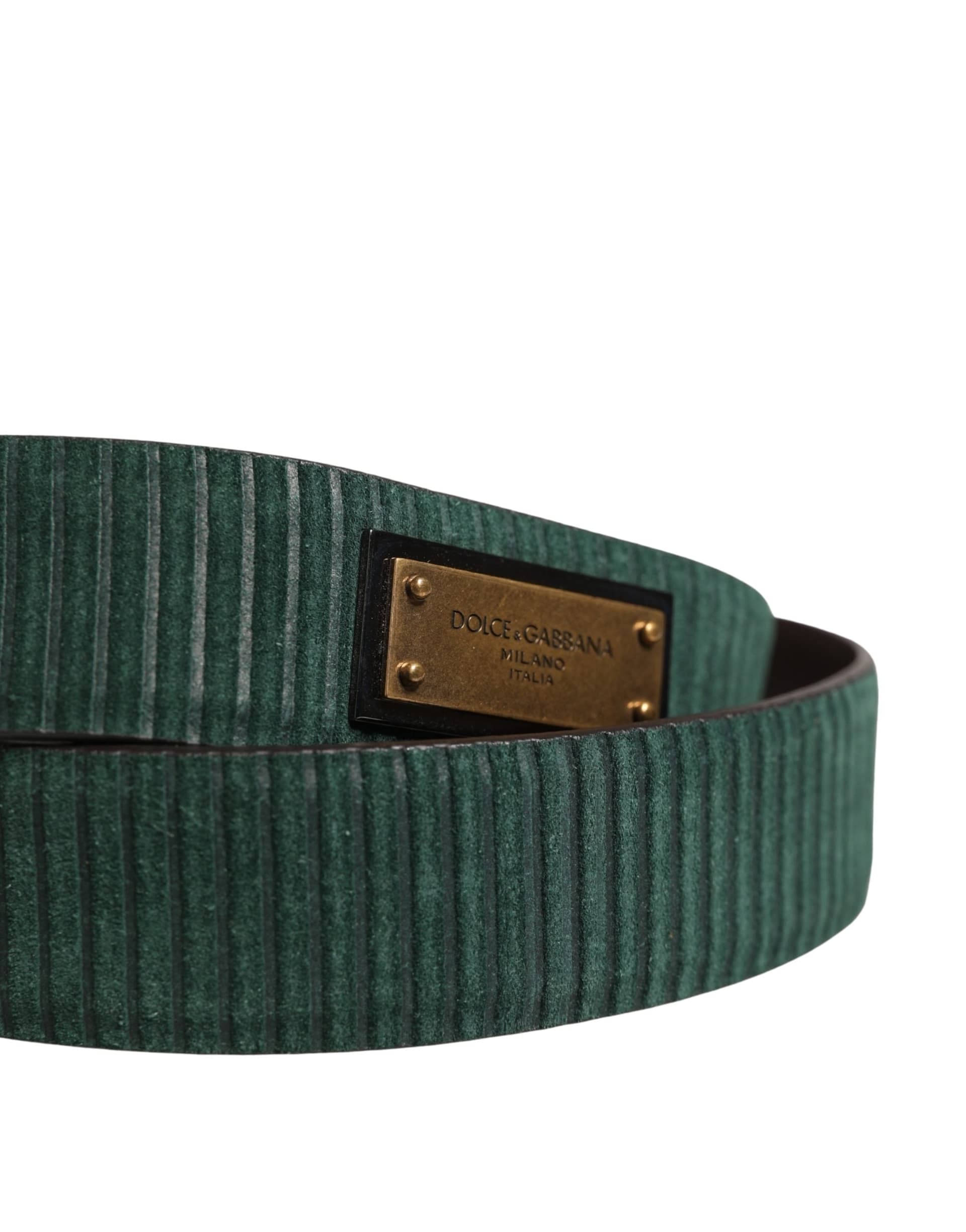 Dolce & Gabbana Men Green Velvet Leather Metal Buckle Belt - 5