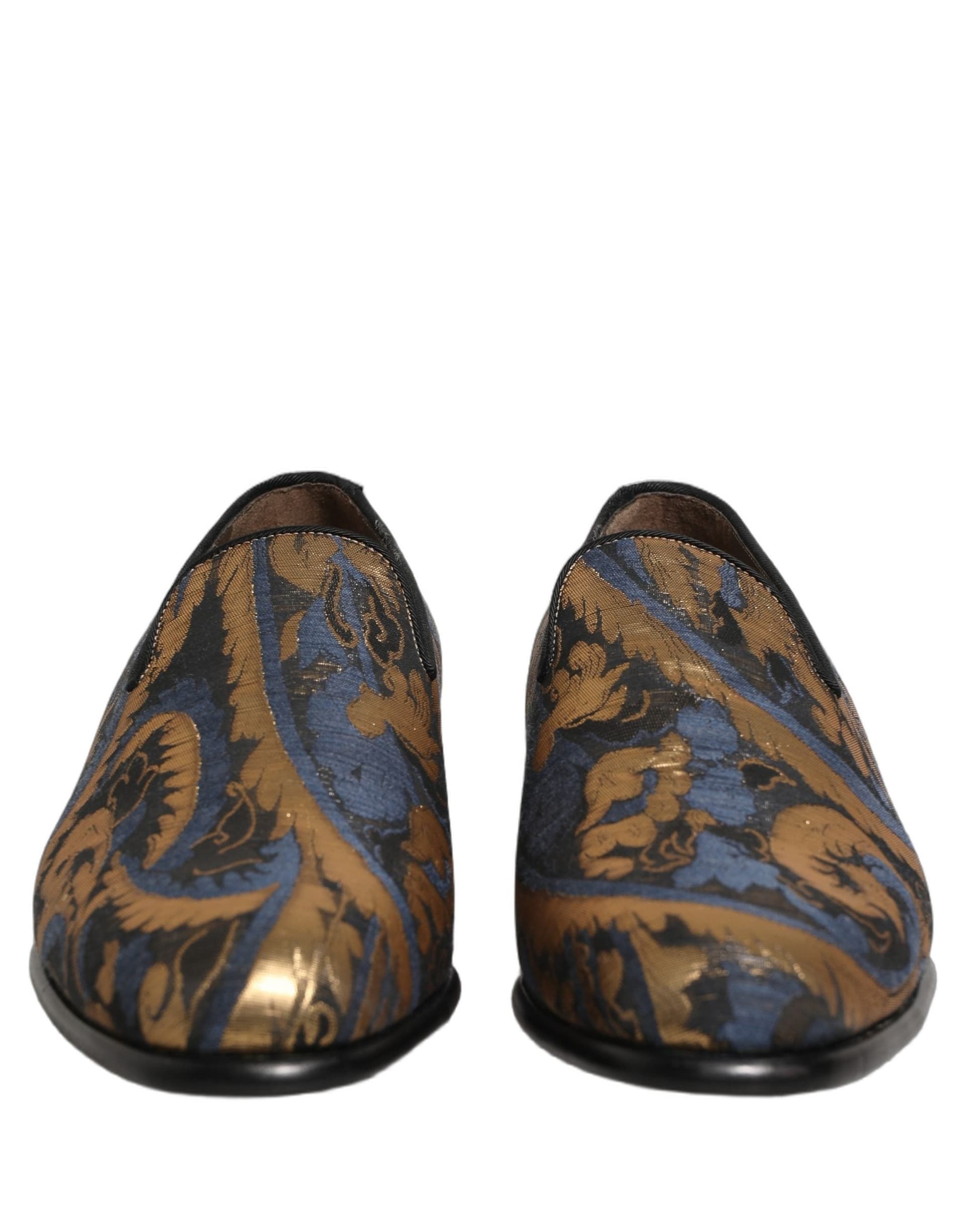 Dolce & Gabbana Blue Brocade Slip On Men Dress Loafers Shoes - 2