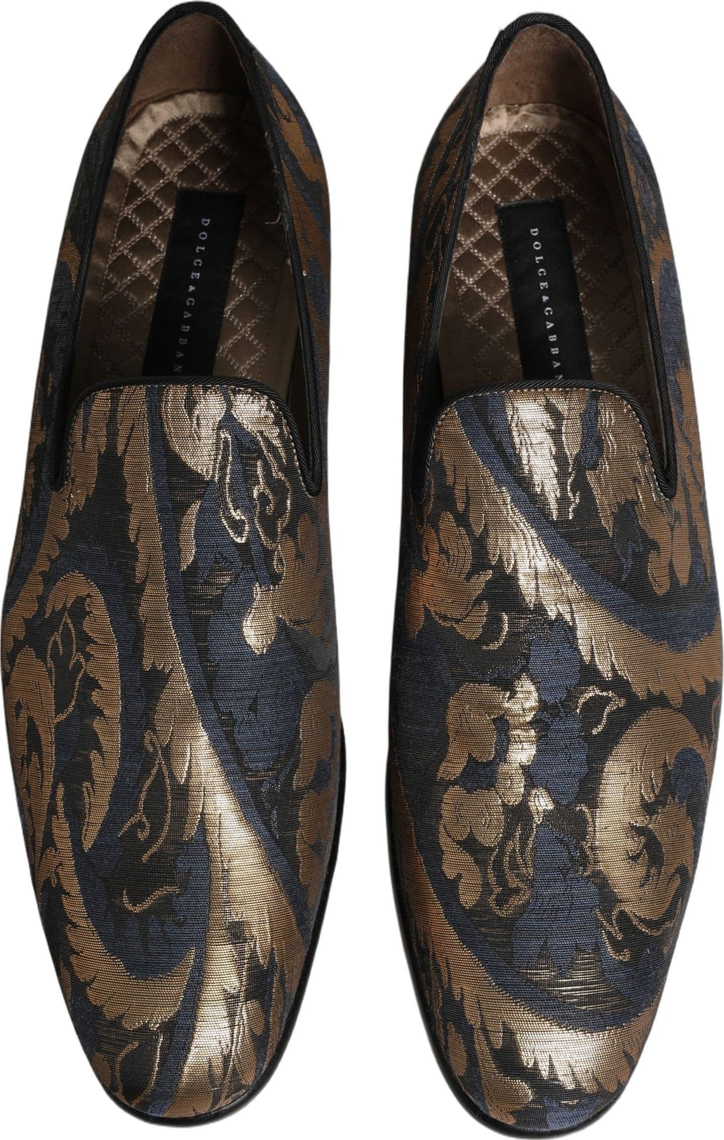 Dolce & Gabbana Blue Brocade Slip On Men Dress Loafers Shoes - 3