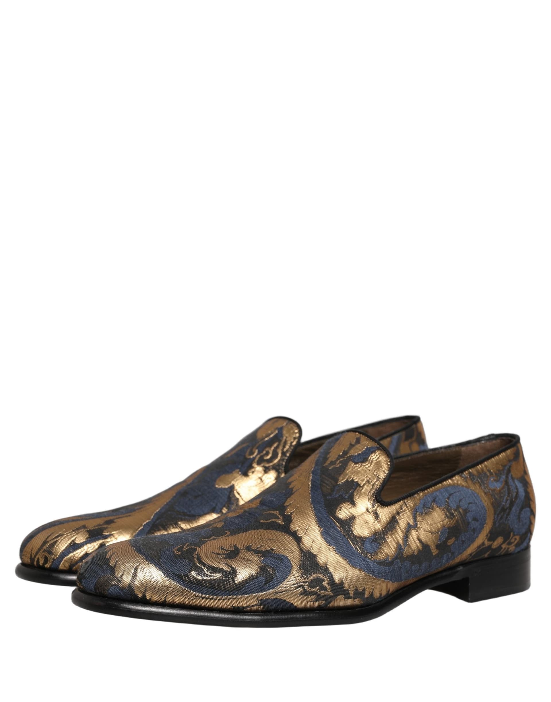 Dolce & Gabbana Blue Brocade Slip On Men Dress Loafers Shoes - 4