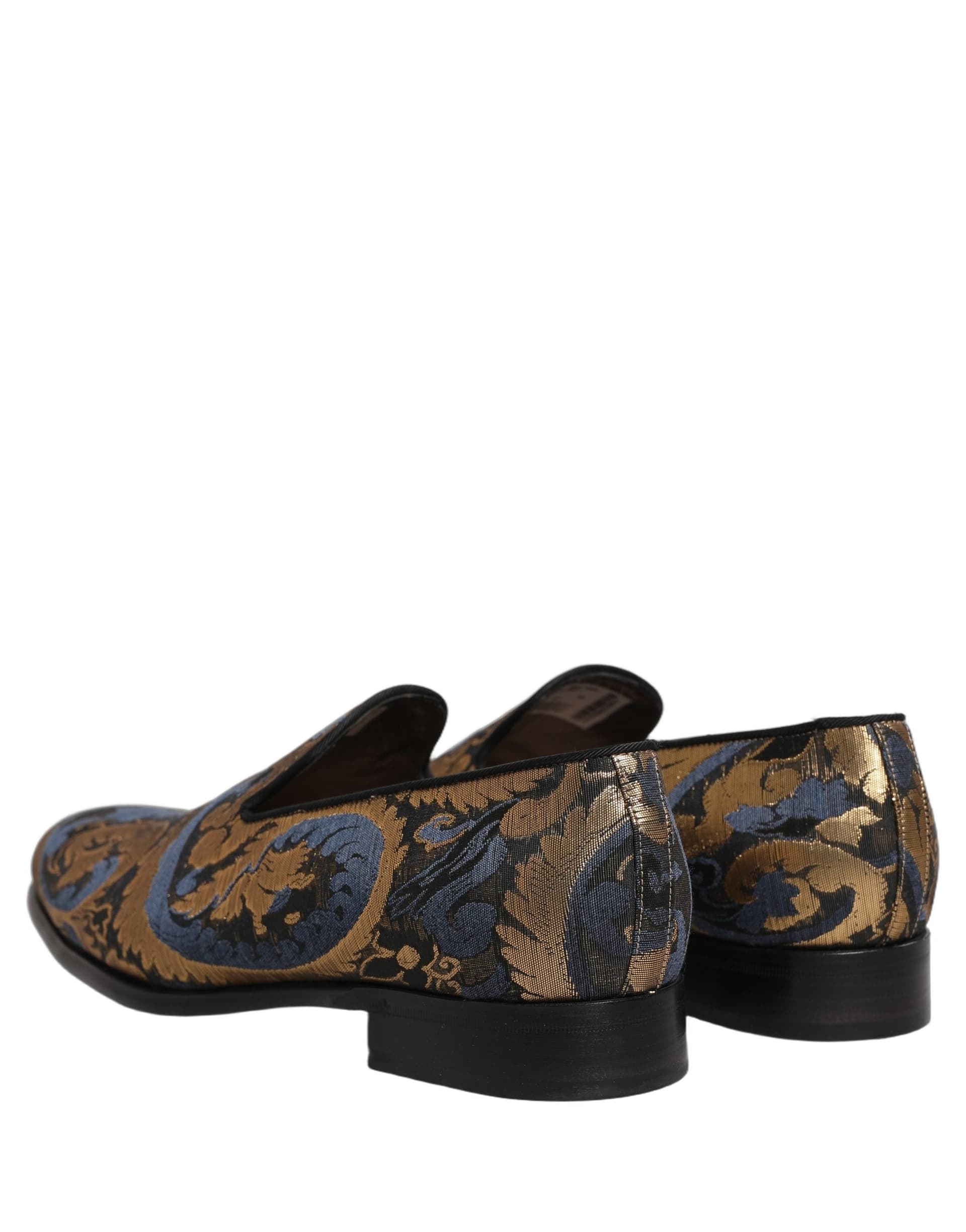 Dolce & Gabbana Blue Brocade Slip On Men Dress Loafers Shoes - 5