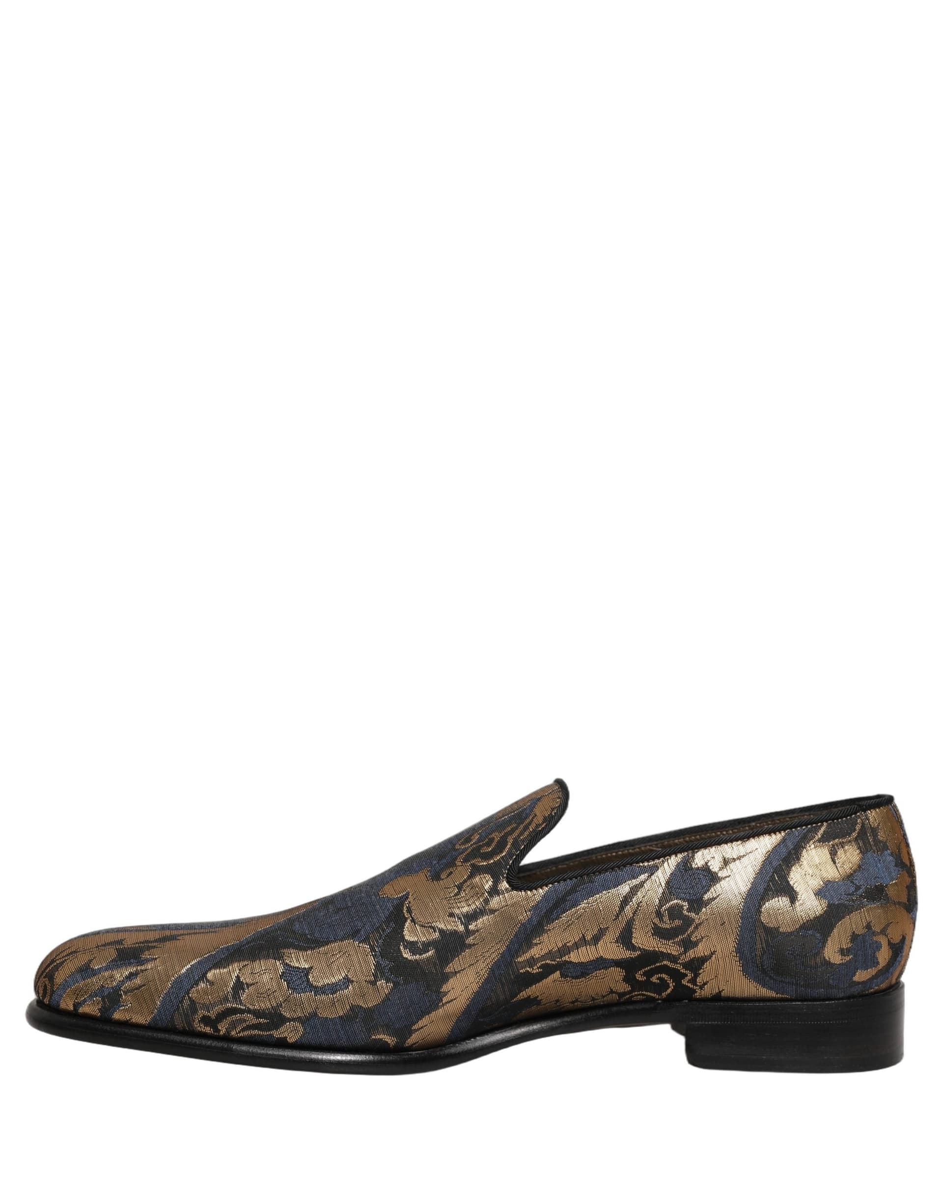 Dolce & Gabbana Blue Brocade Slip On Men Dress Loafers Shoes - 6
