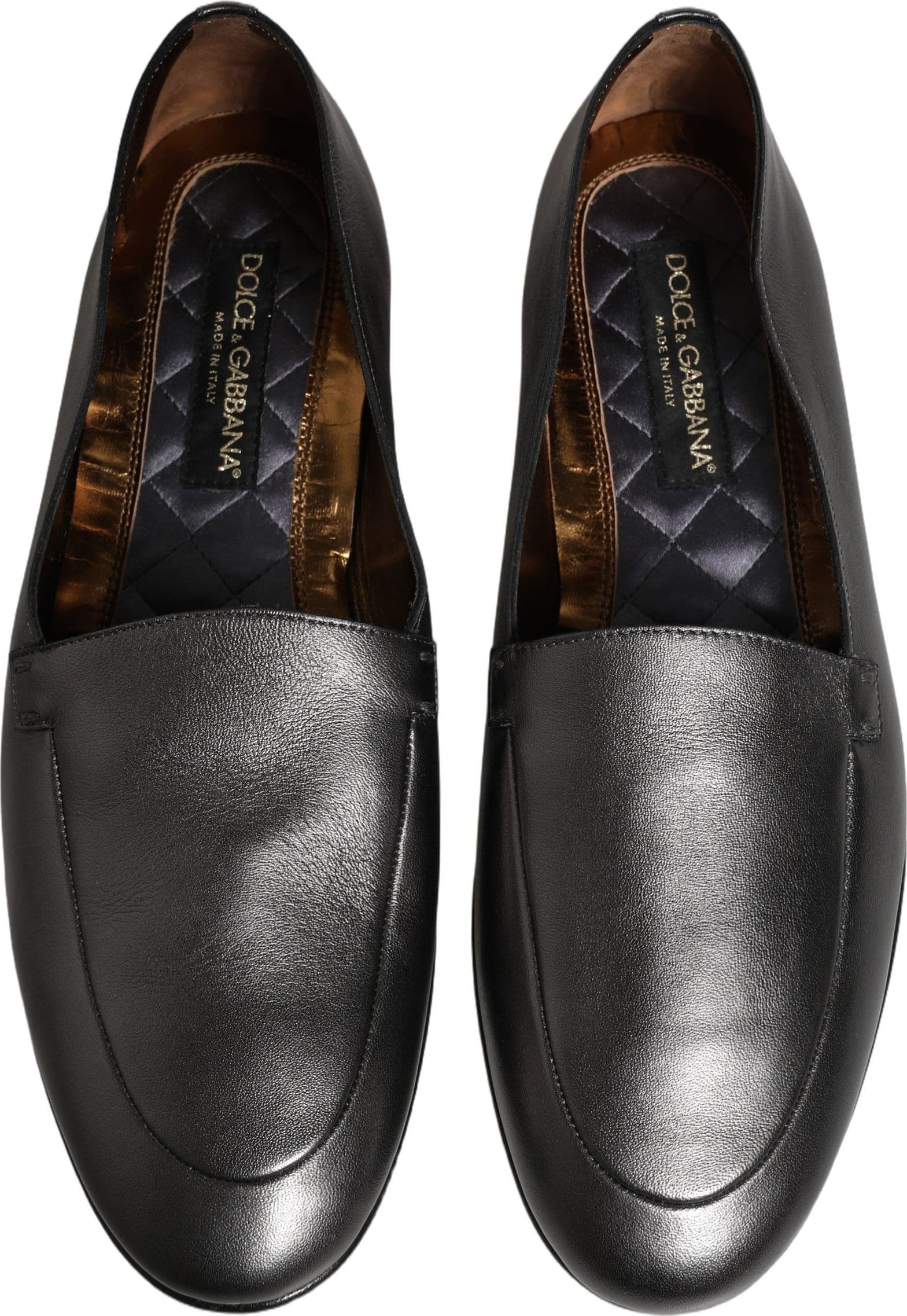 Dolce & Gabbana Silver Leather DG Logo Slip On Loafers Shoes - 3