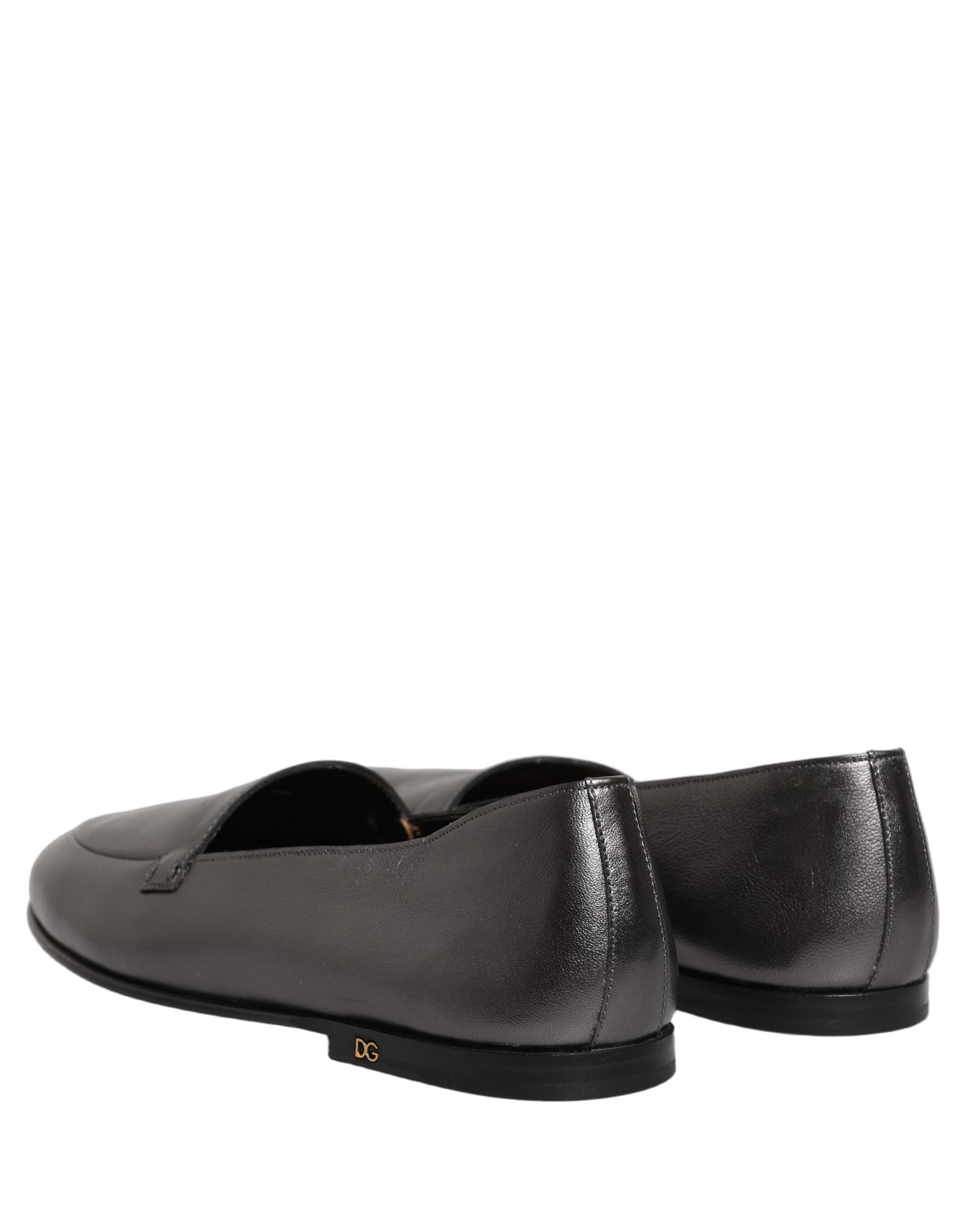 Dolce & Gabbana Silver Leather DG Logo Slip On Loafers Shoes - 5
