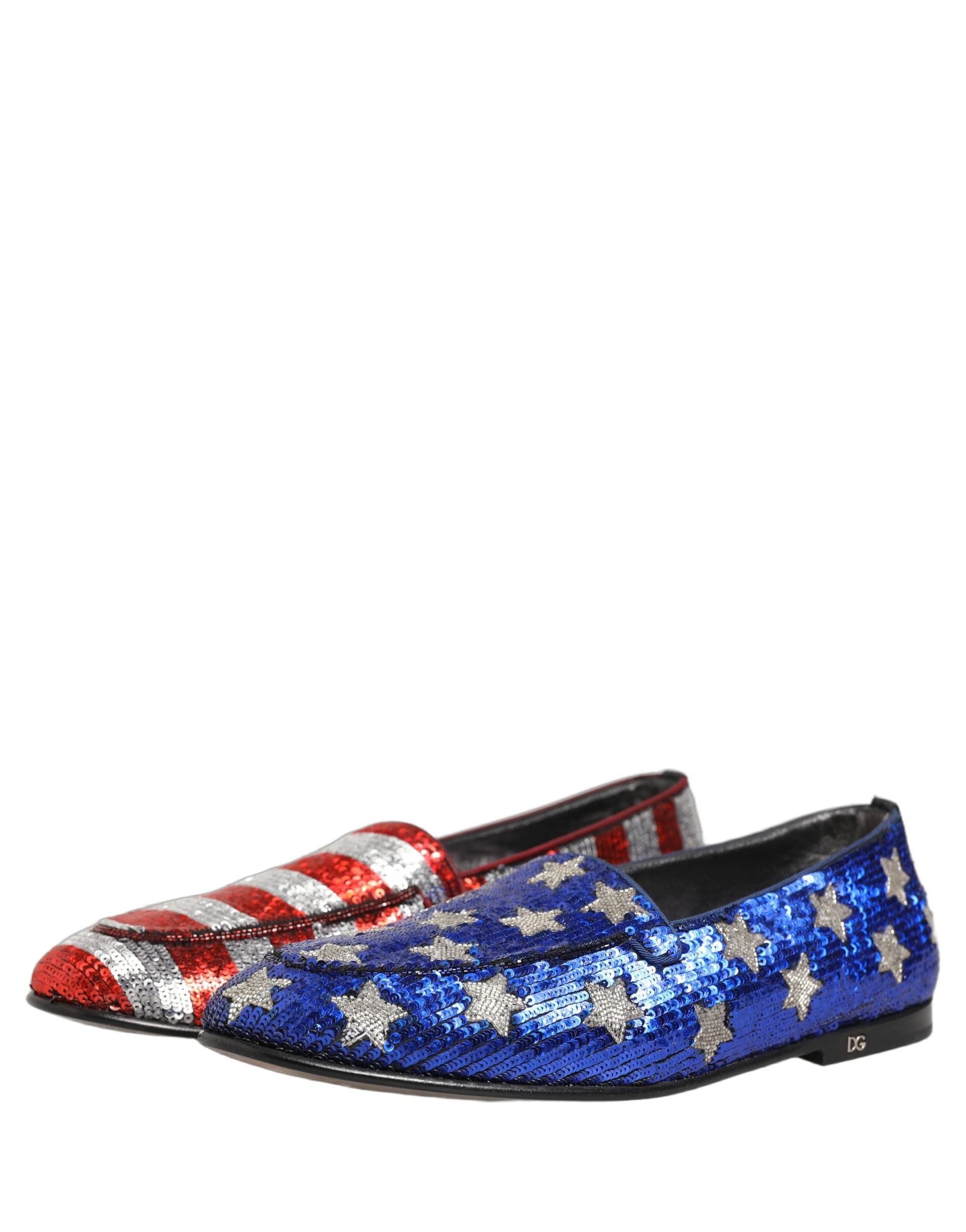 Dolce & Gabbana Multicolor Flag Sequin Dress Loafers Shoes - 4