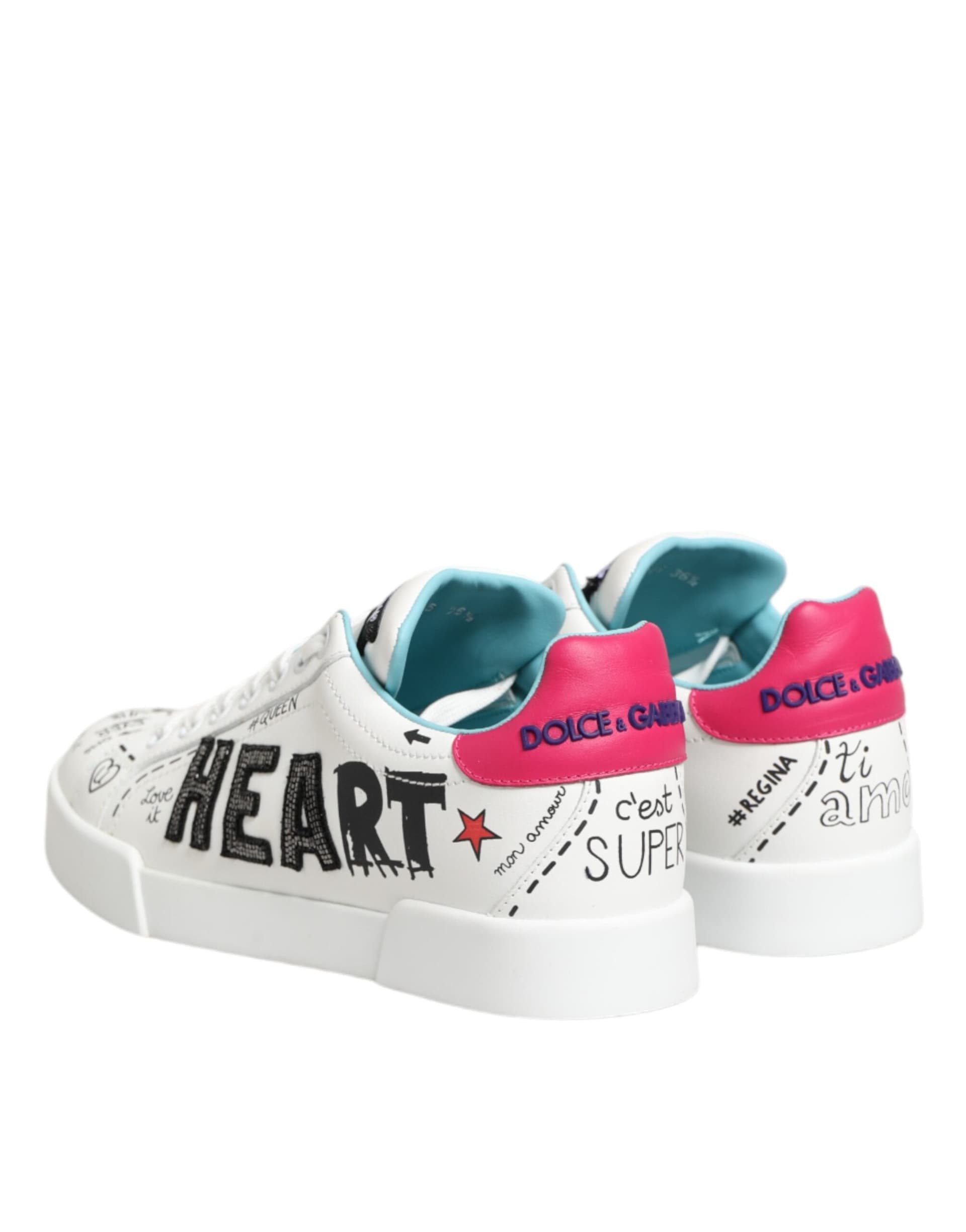 Dolce & Gabbana White Leather Graffiti Low Top Sneakers Shoes - 4