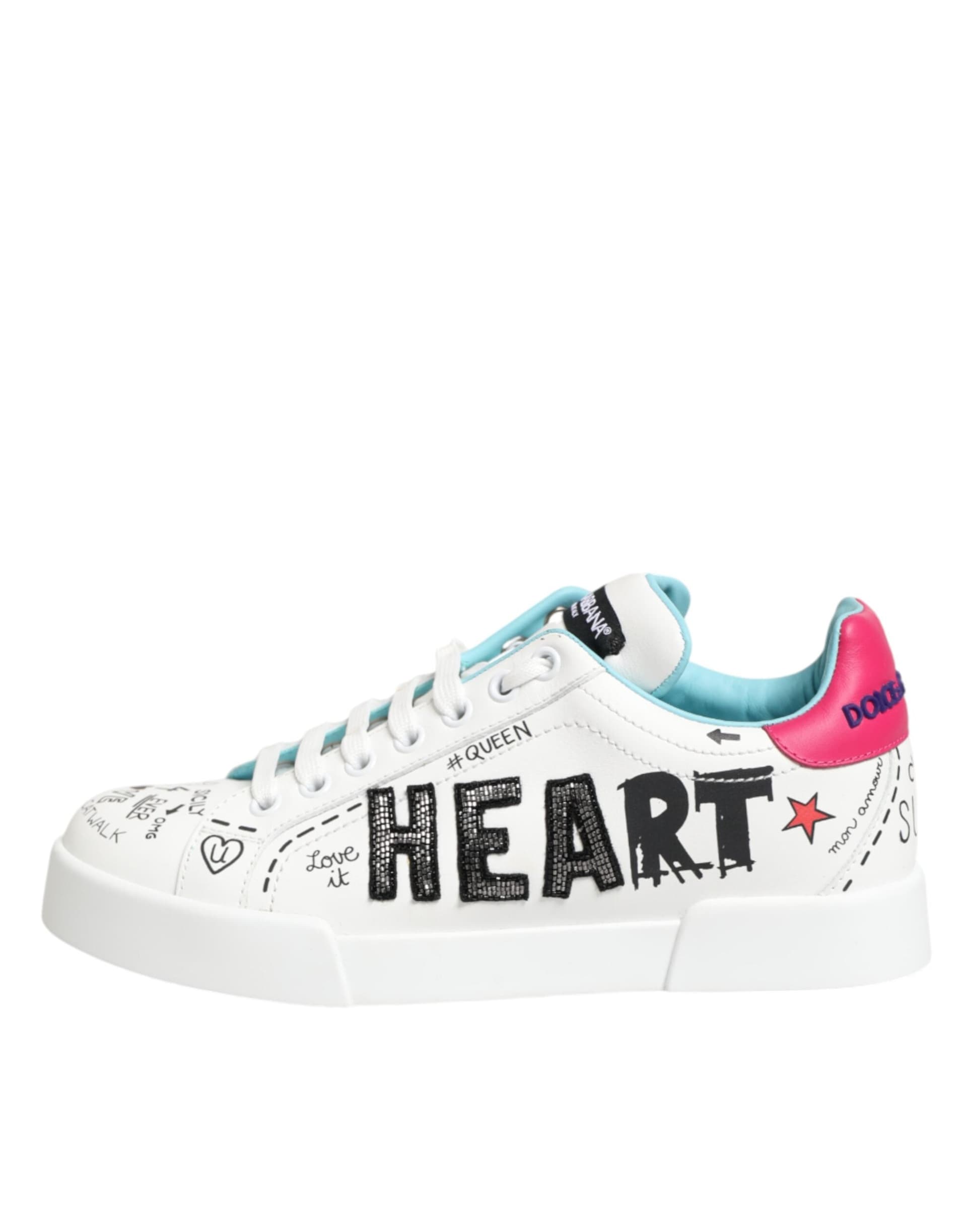 Dolce & Gabbana White Leather Graffiti Low Top Sneakers Shoes - 5
