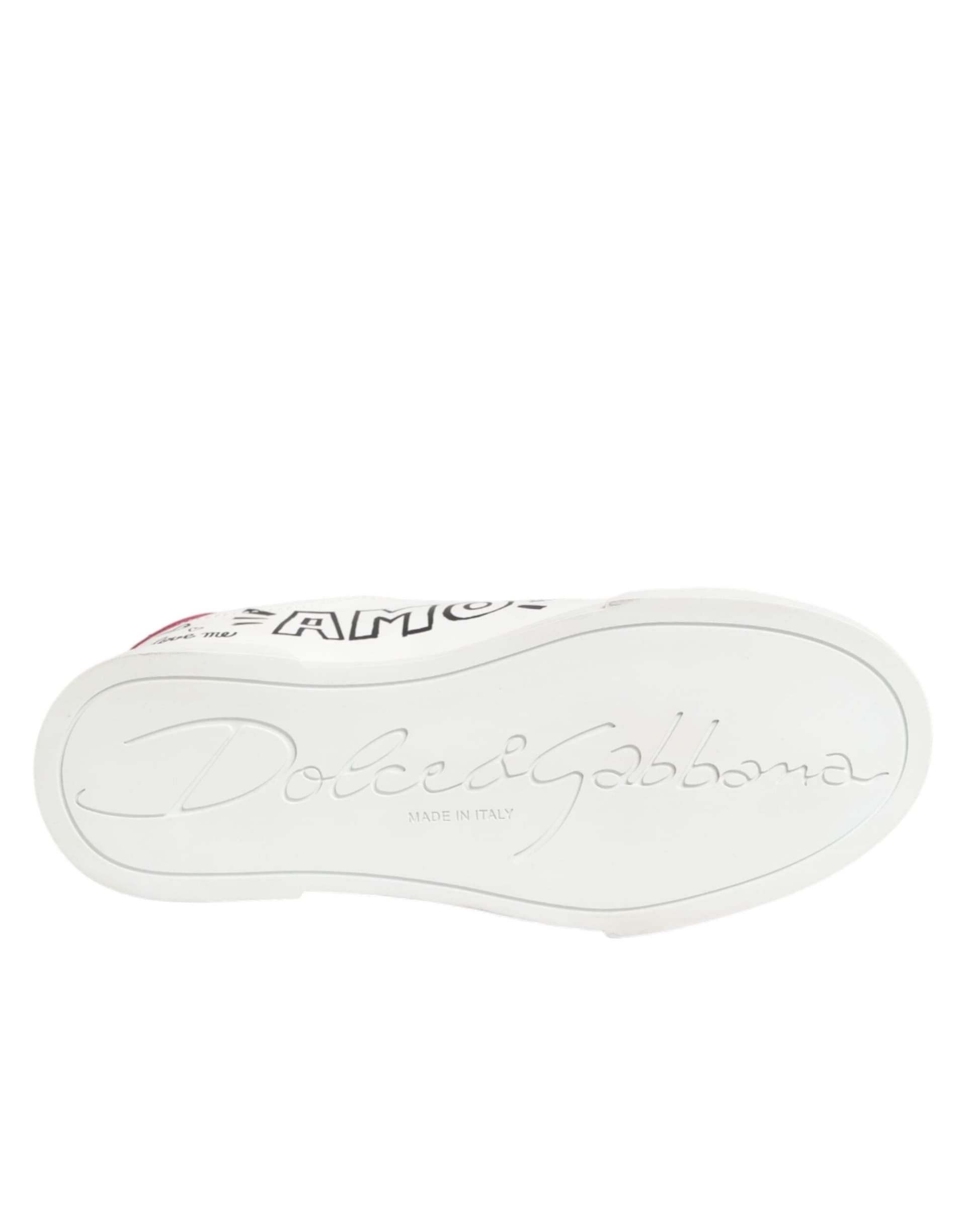 Dolce & Gabbana White Leather Graffiti Low Top Sneakers Shoes - 8