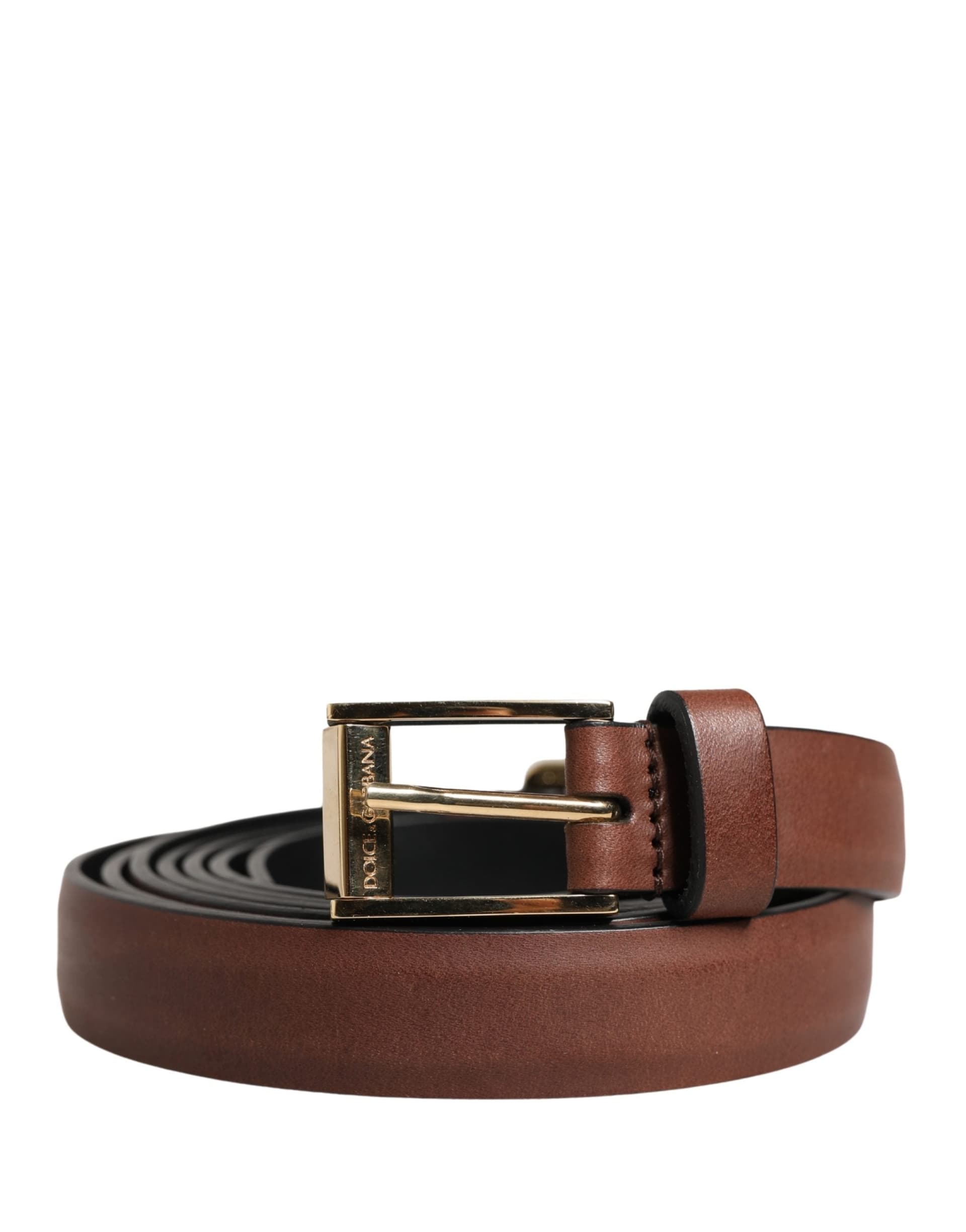Dolce & Gabbana Men Brown Leather Classic Metal Buckle Belt - 2