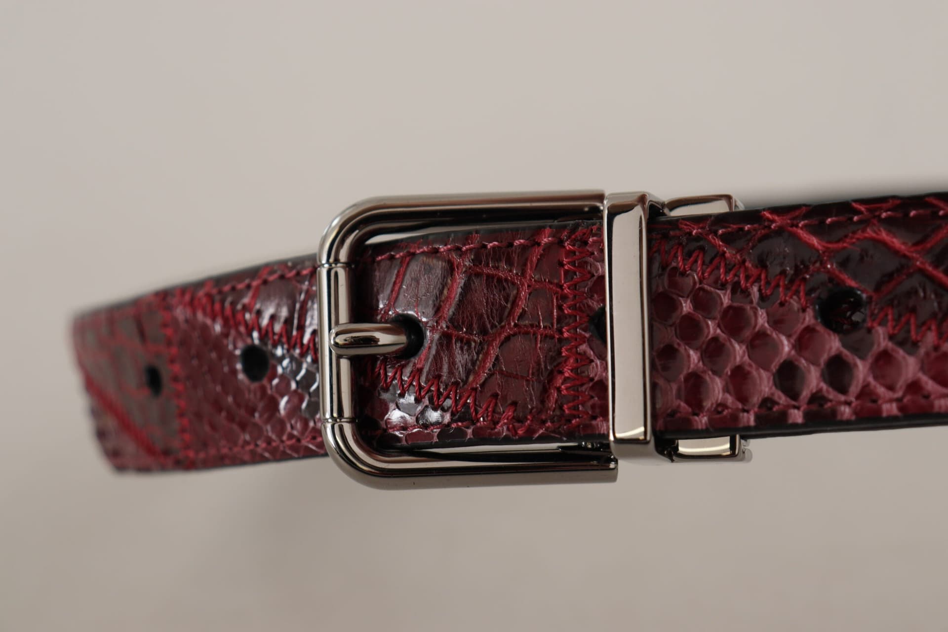 Dolce & Gabbana Red Exotic Leather Metal Logo Buckle Belt - 4