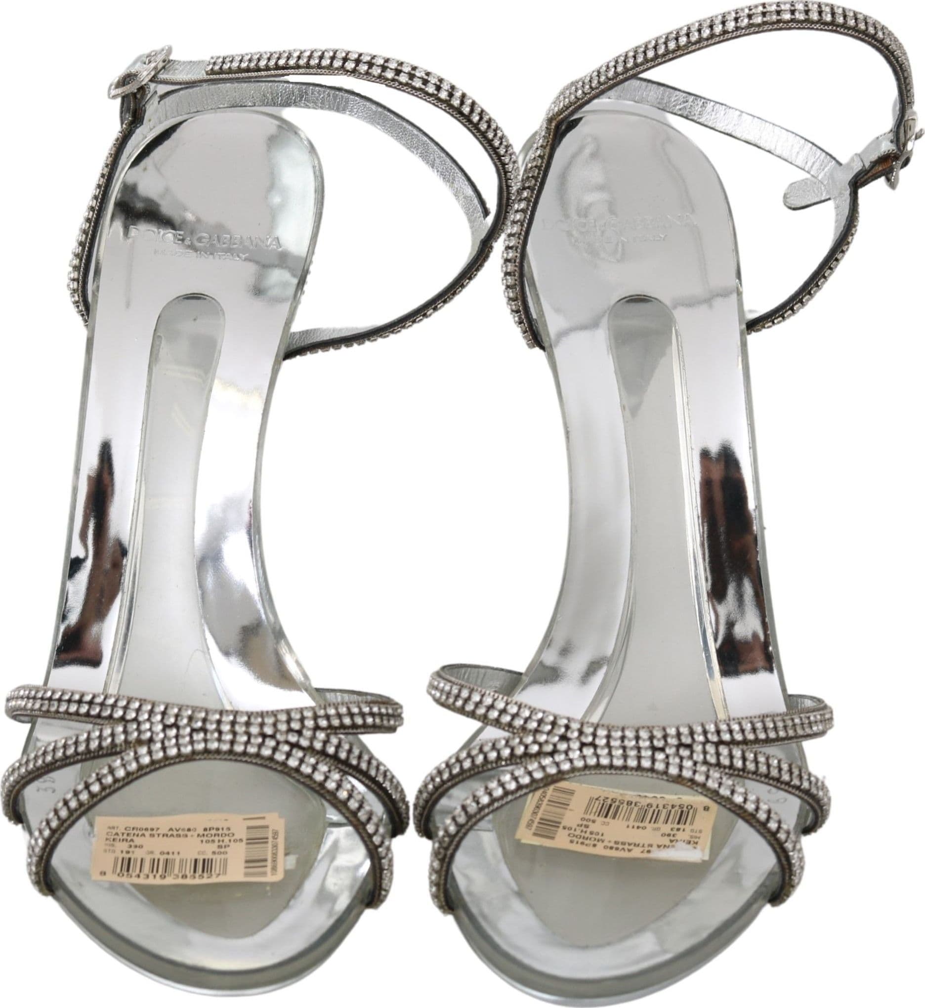 Dolce & Gabbana Silver Crystal Ankle Strap Sandals Shoes - 3