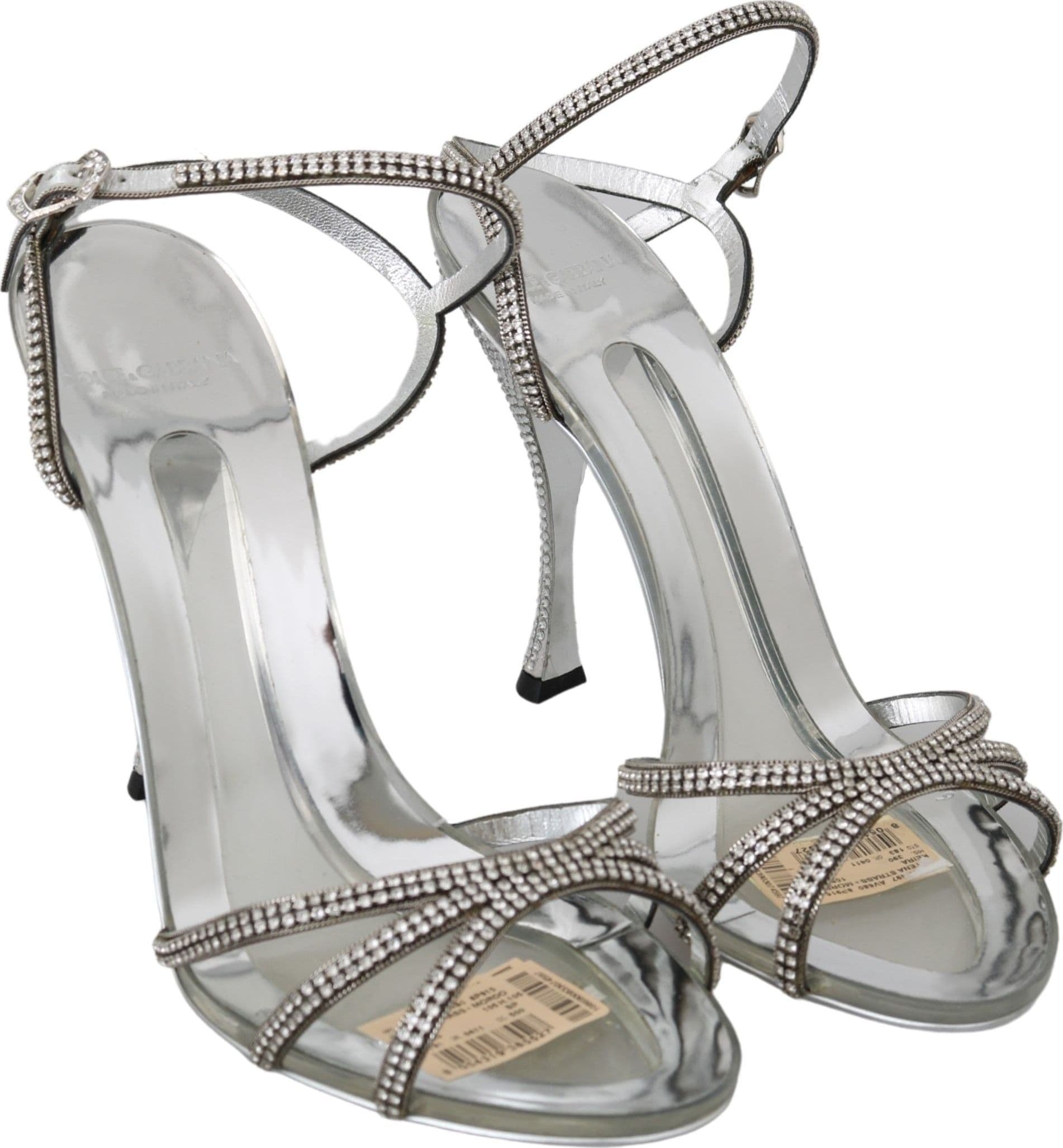 Dolce & Gabbana Silver Crystal Ankle Strap Sandals Shoes - 4