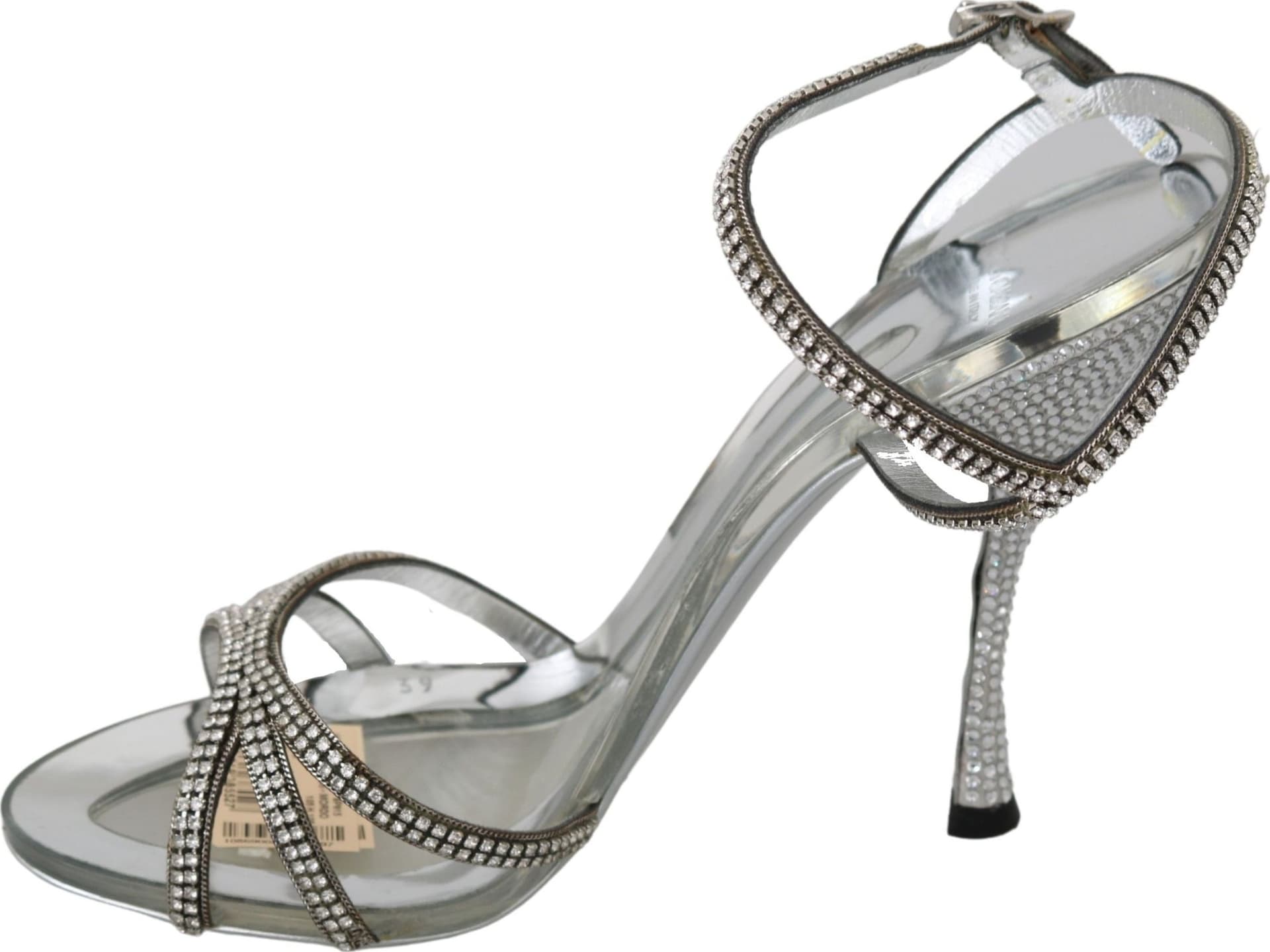 Dolce & Gabbana Silver Crystal Ankle Strap Sandals Shoes - 7