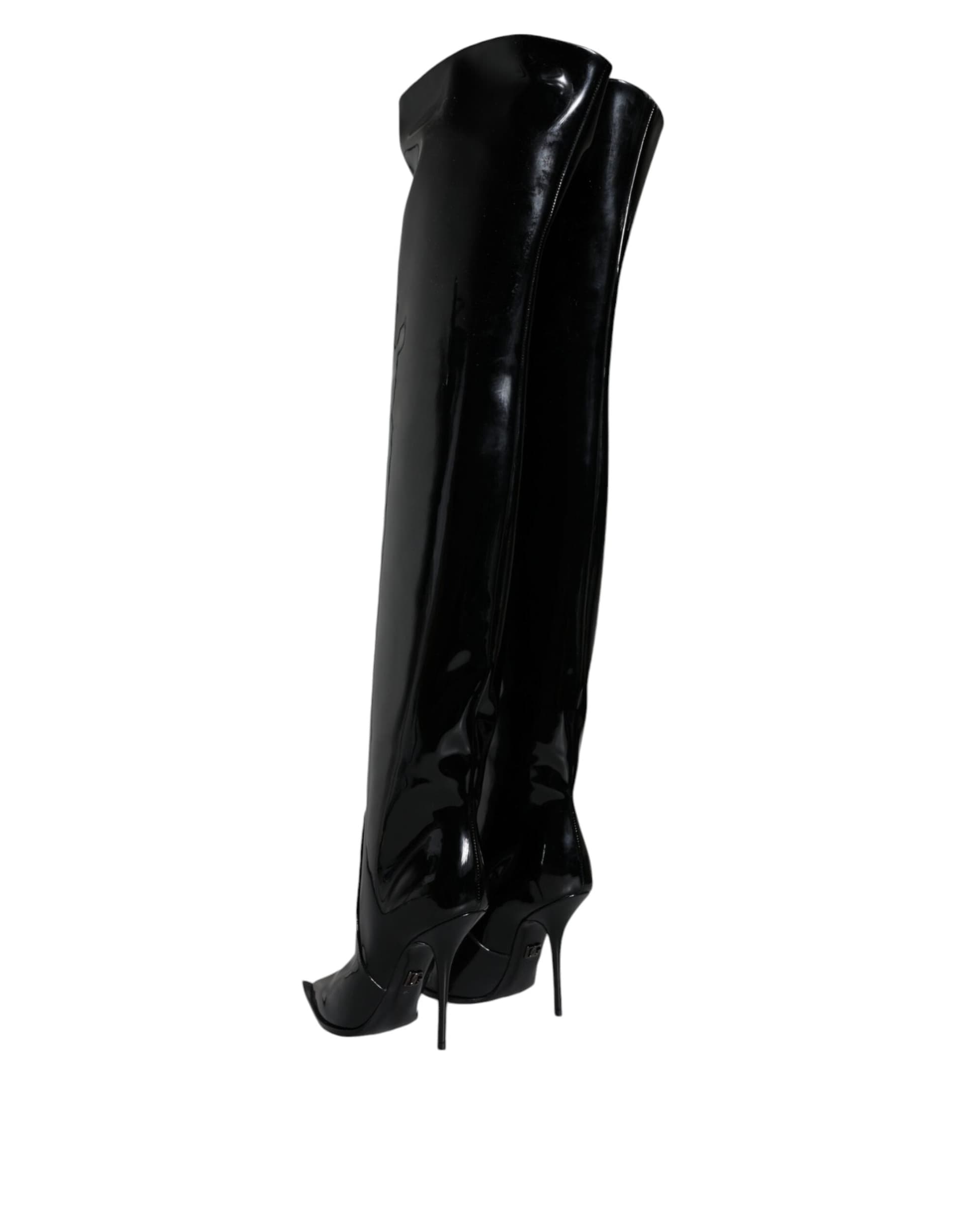 Dolce & Gabbana Black Patent Leather Knee High Boots Shoes - 3