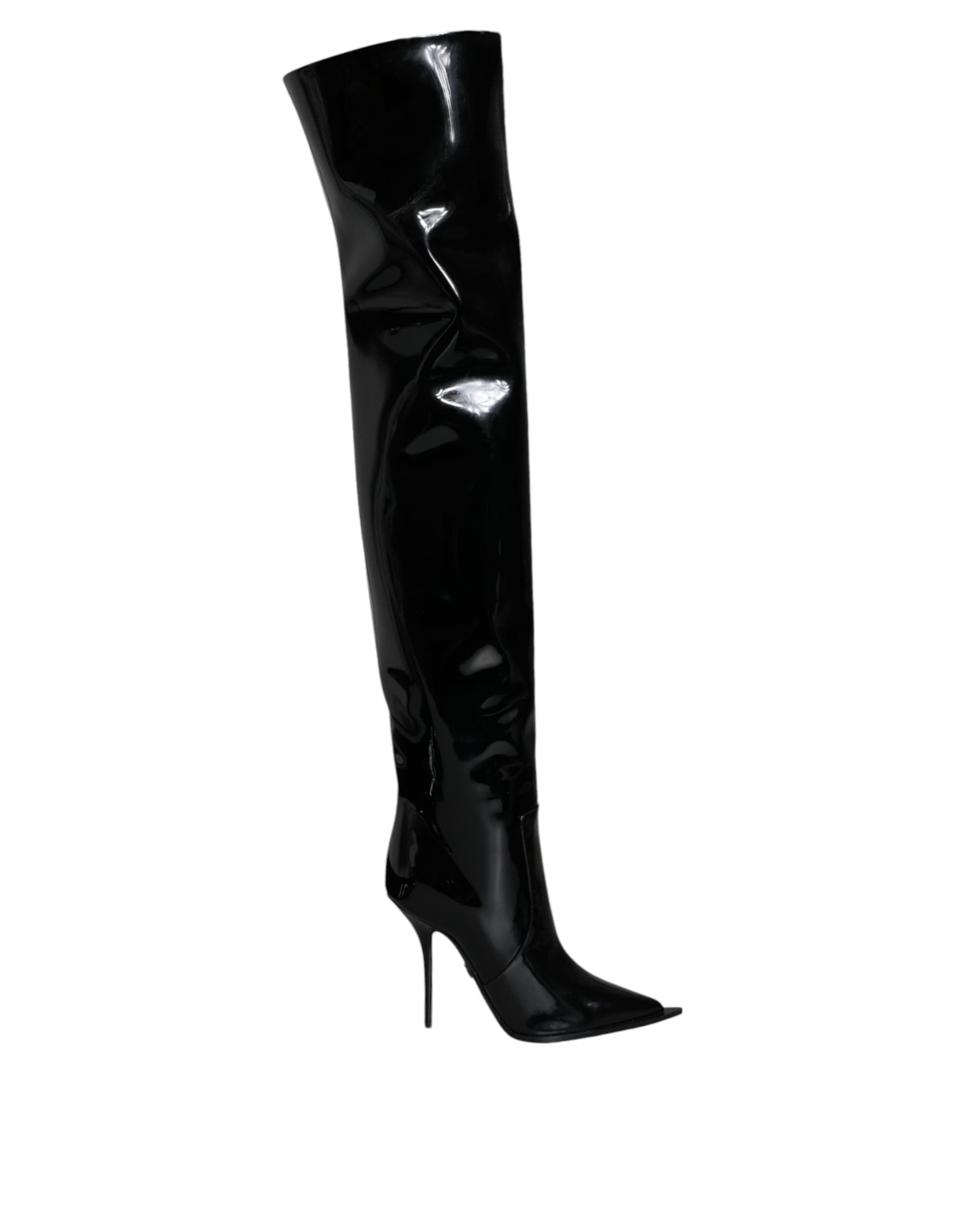 Dolce & Gabbana Black Patent Leather Knee High Boots Shoes - 5