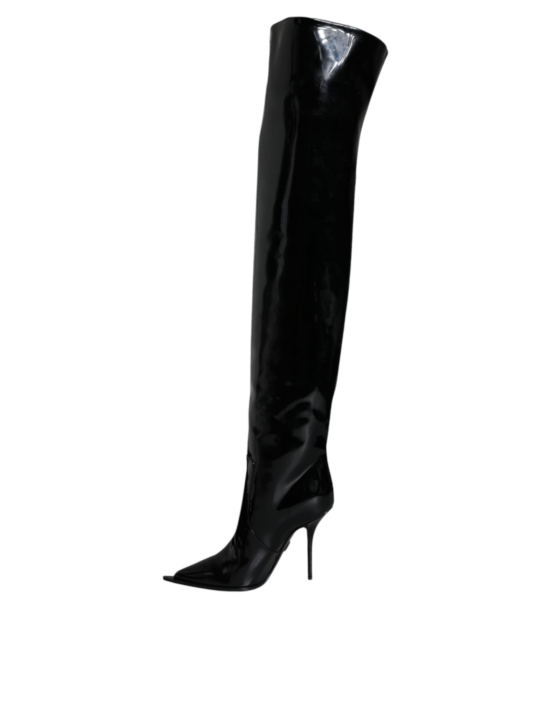Dolce & Gabbana Black Patent Leather Knee High Boots Shoes - 6