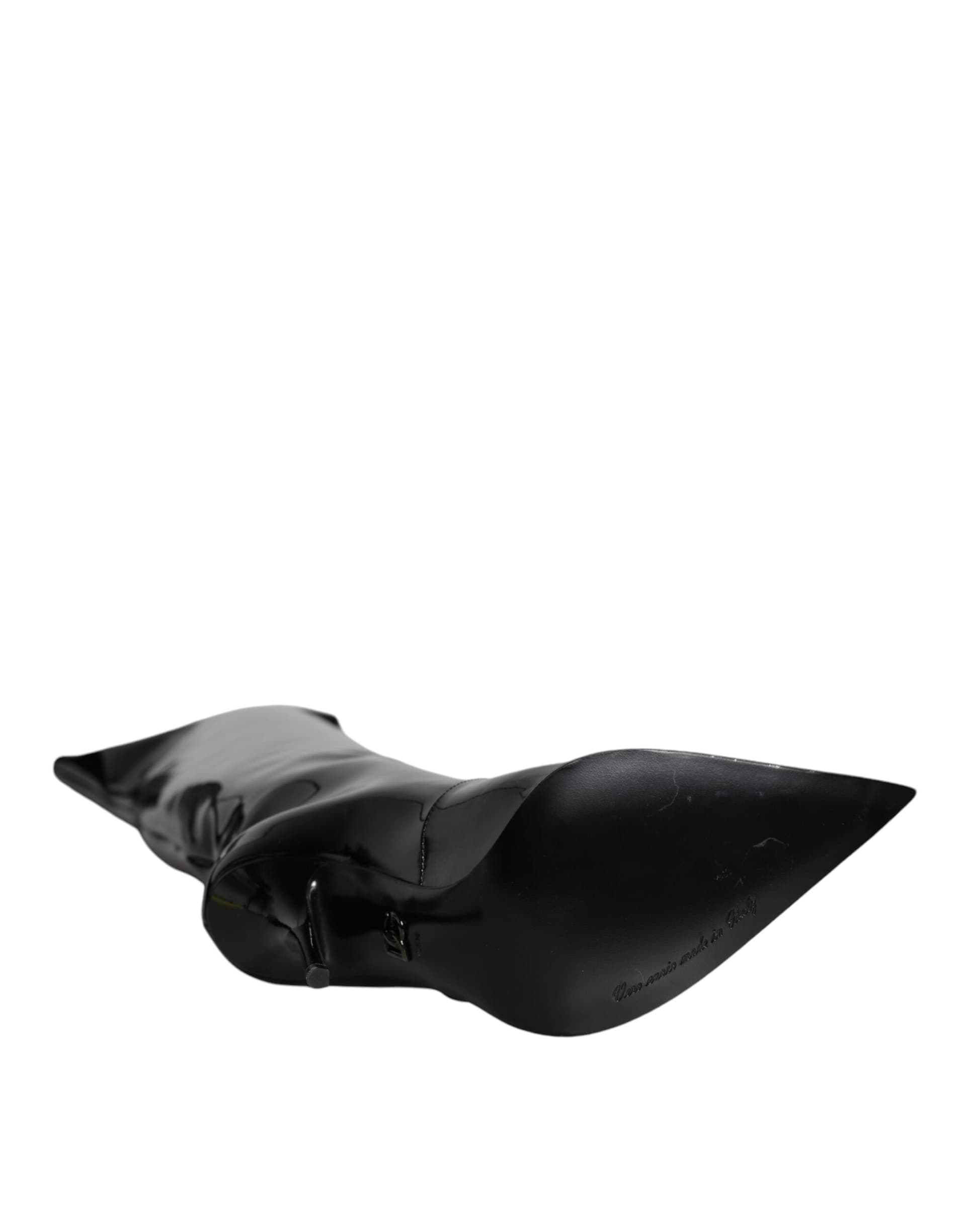 Dolce & Gabbana Black Patent Leather Knee High Boots Shoes - 7