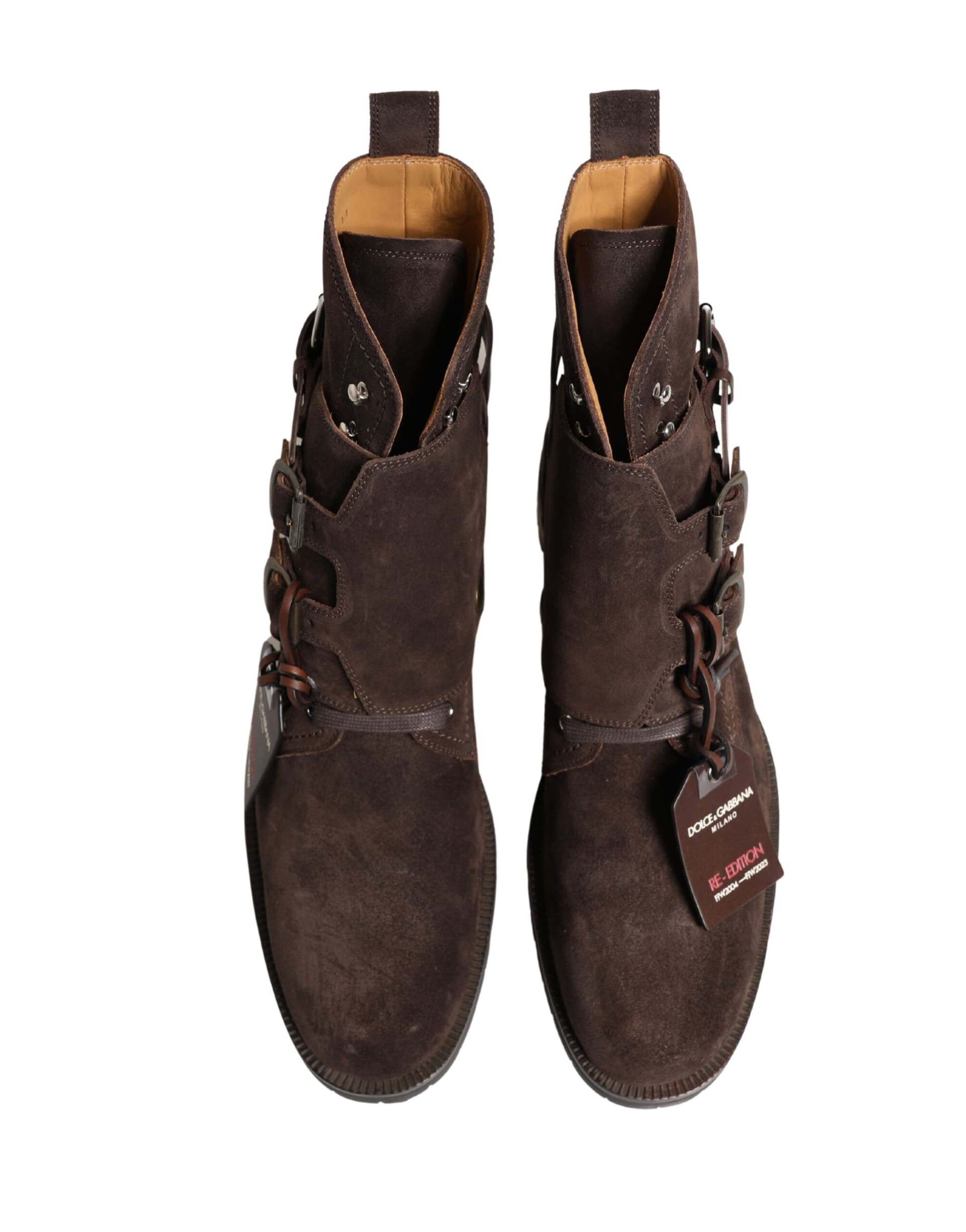 Dolce & Gabbana Brown Suede Leather Buckle Ankle Boots Shoes - 2