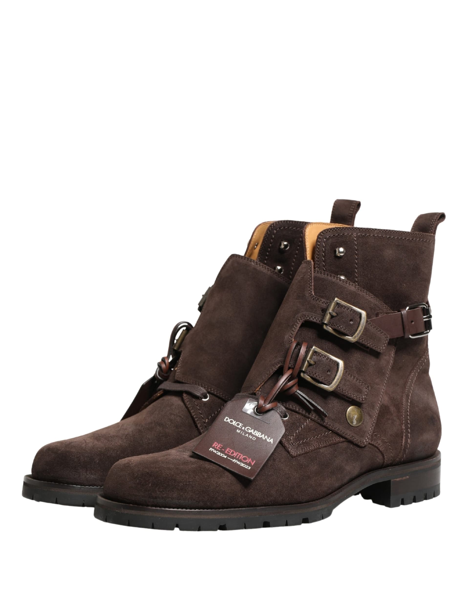 Dolce & Gabbana Brown Suede Leather Buckle Ankle Boots Shoes - 3