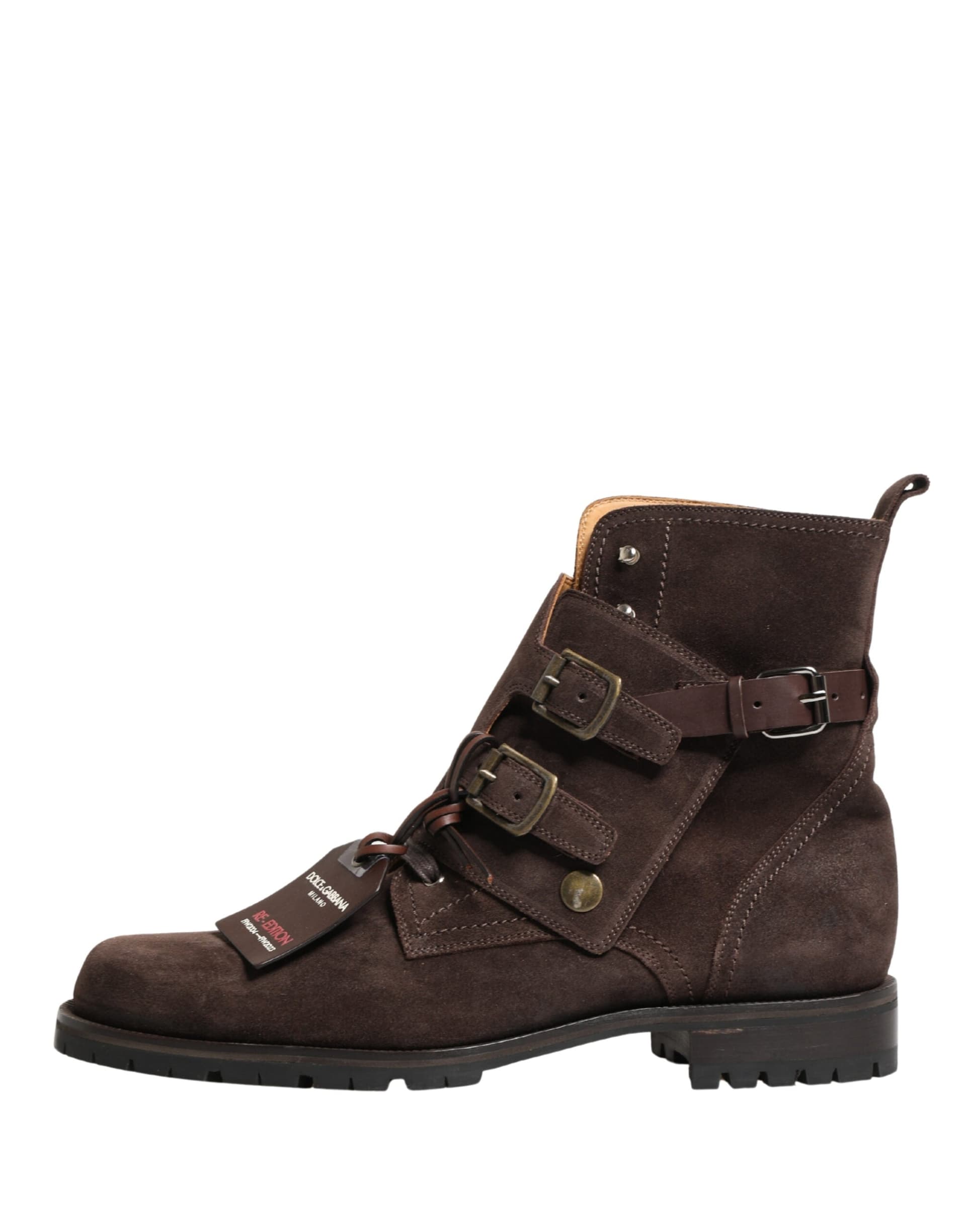 Dolce & Gabbana Brown Suede Leather Buckle Ankle Boots Shoes - 6