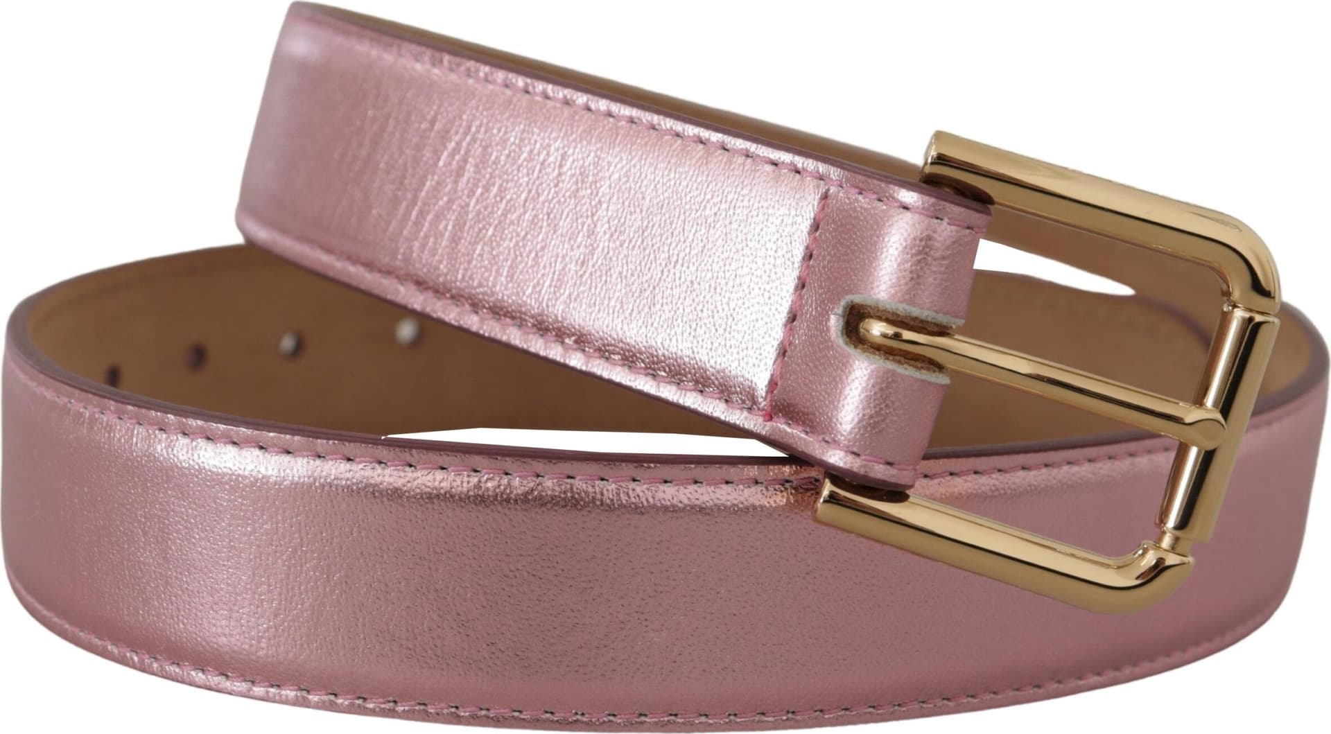 Dolce & Gabbana Metallic Pink Polished Leather Logo Metal Buckle Belt - 2