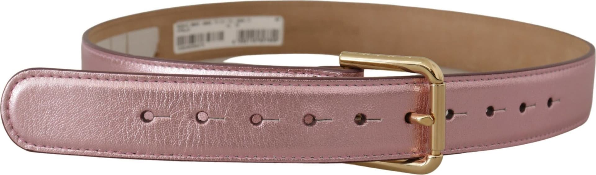 Dolce & Gabbana Metallic Pink Polished Leather Logo Metal Buckle Belt - 3