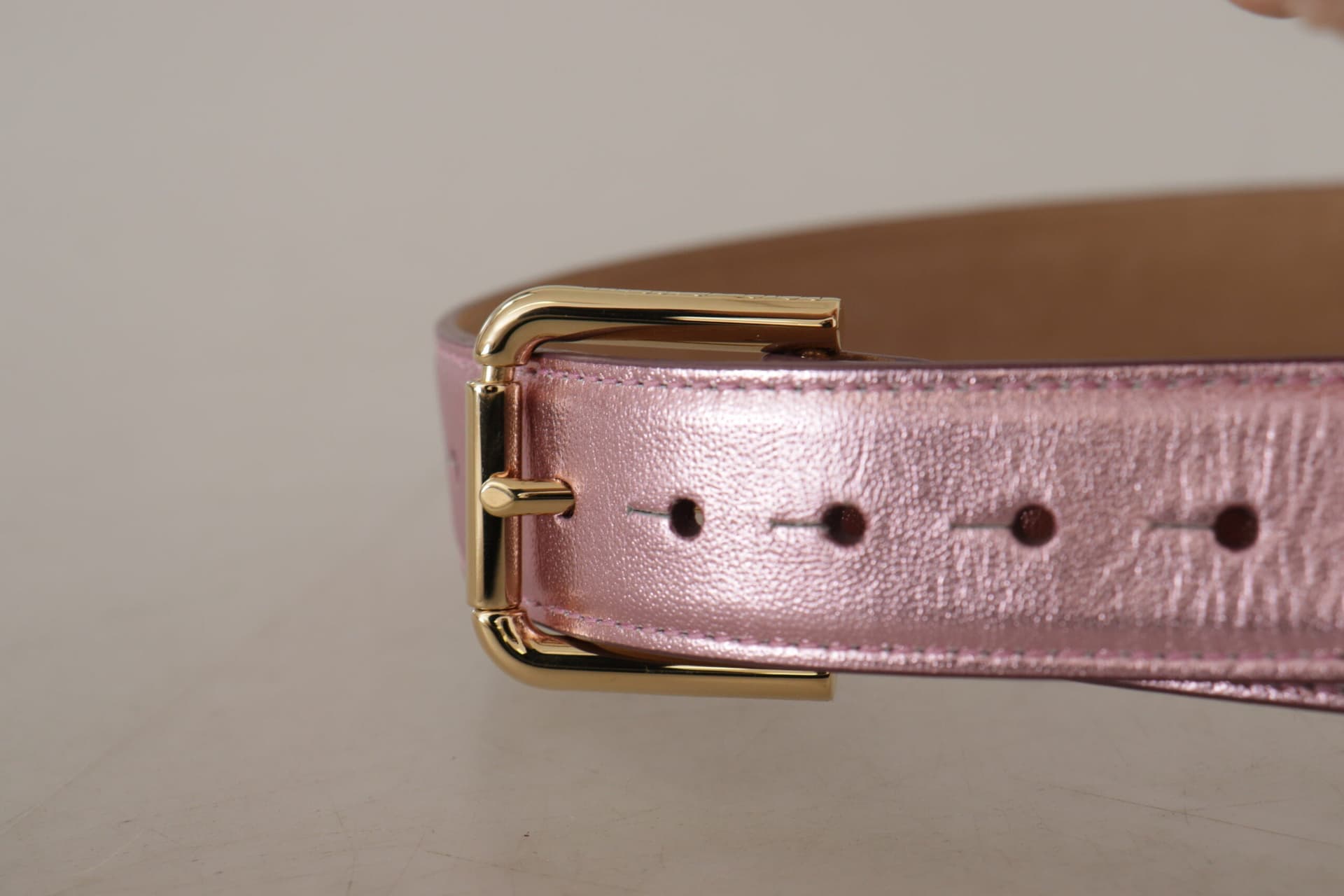 Dolce & Gabbana Metallic Pink Polished Leather Logo Metal Buckle Belt - 4